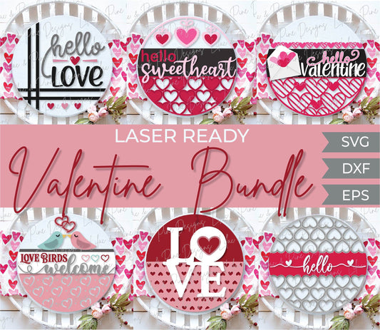 Valentines door hanger bundle, Valentines Day sign bundle SVG, Valentines laser file, hearts SVG, Glowforge files, laser cut file