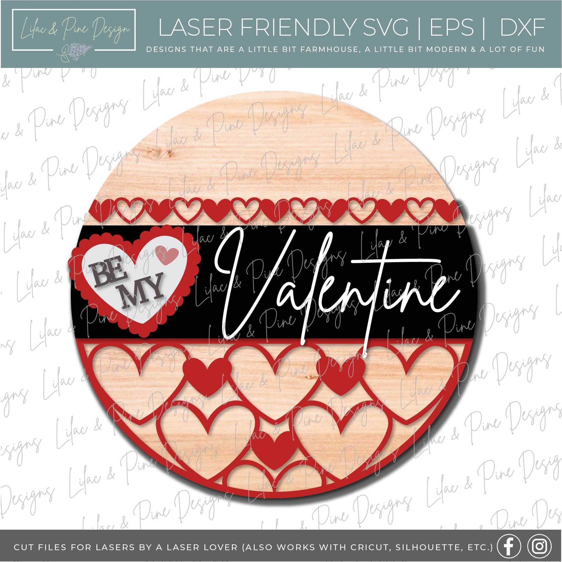 Be My Valentine SVG, Valentine door round SVG,  patterned heart Valentine door sign SVG, Valentine decor, Glowforge Svg, laser cut file