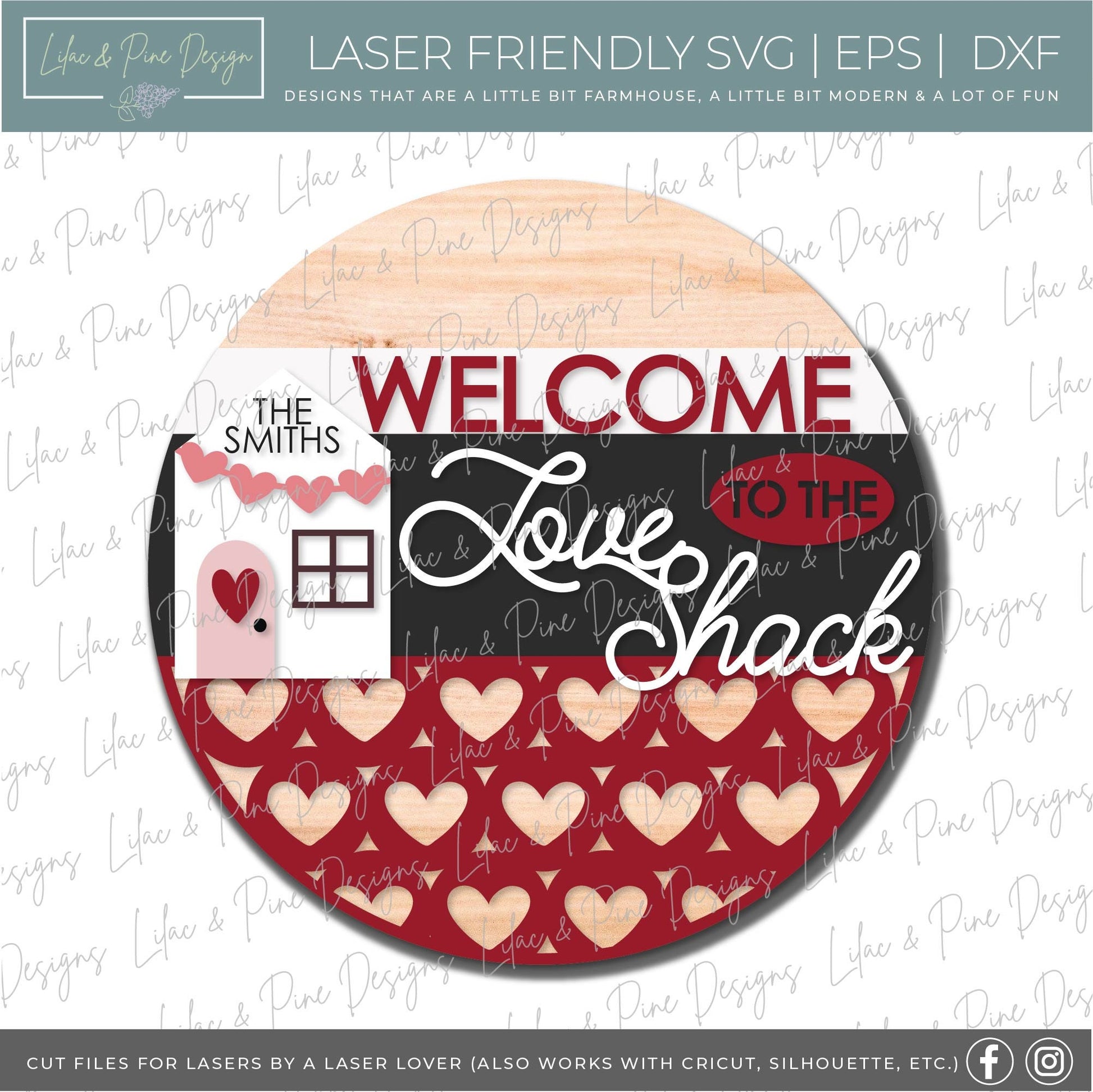 Love Shack door round SVG, Valentine Welcome sign SVG, personalized Valentine round sign, Valentine decor, Glowforge Svg, laser cut file