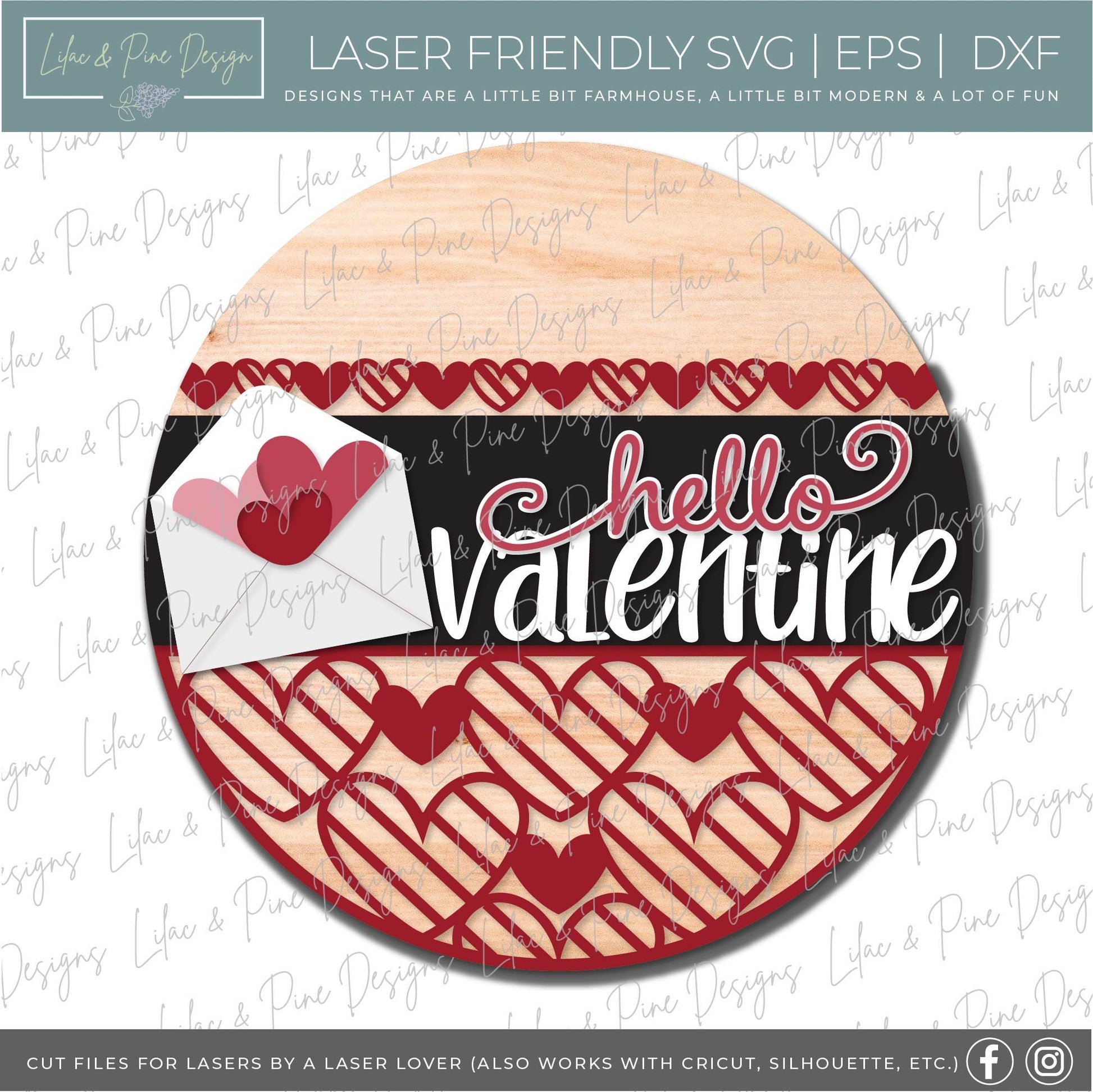 hello Valentine sign SVG, Valentine door hanger, Valentine envelope svg, heart SVG, Valentine door decor, Glowforge file, laser svg