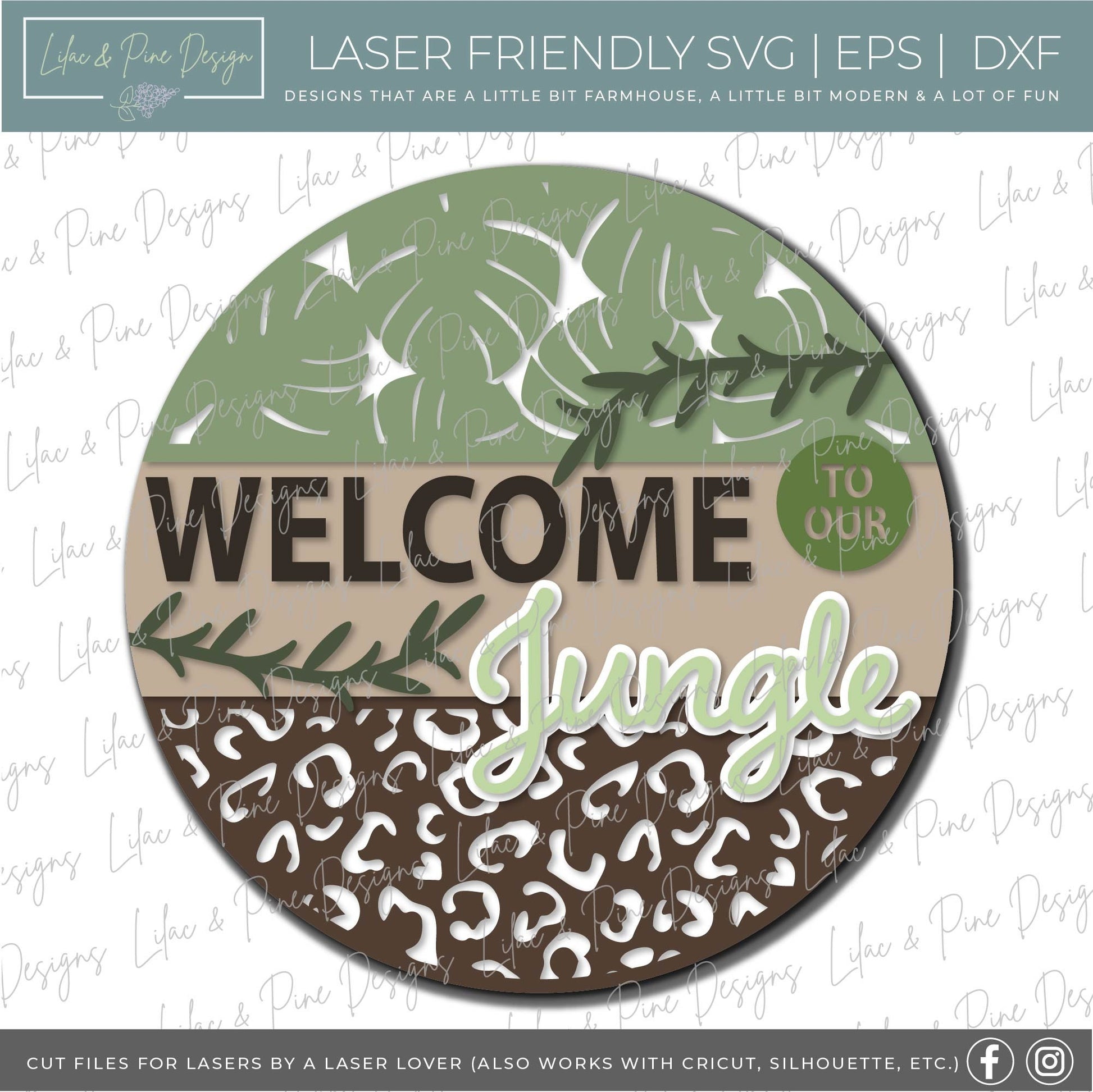 Jungle sign laser, Welcome sign SVG, leopard print SVG, plant SVG, door hanger svg, leopard sign svg, wild svg, Glowforge file, laser svg