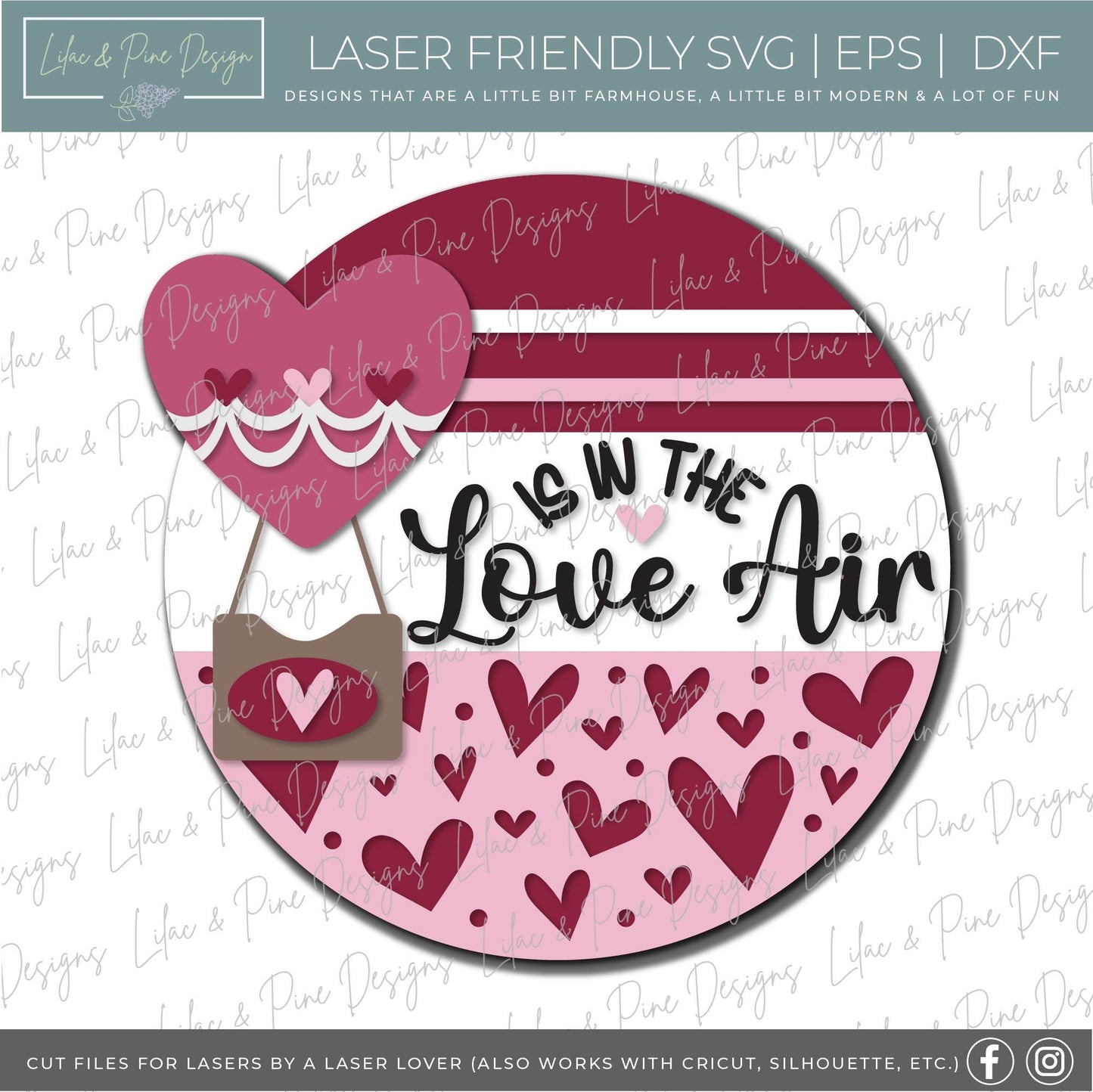 Love is in the Air door hanger, Heart Welcome sign SVG, Valentine door round SVG, Valentines Day decor SVG, Glowforge file, laser svg