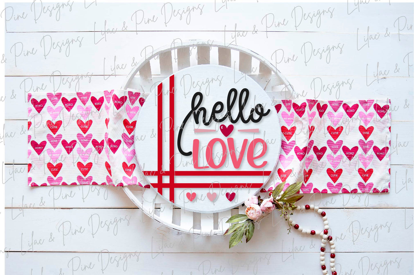 hello love sign SVG, Valentine door hanger, Valentines Day Welcome door round SVG, Valentines Day farmhouse decor, Glowforge file, laser svg