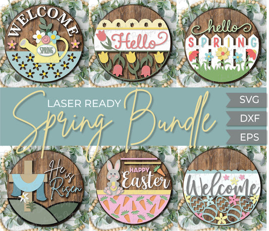 Spring welcome sign bundle, Easter sign bundle SVG, tulip SVG, Easter egg svg, bunny laser file, cross SVG, Glowforge files, laser cut file