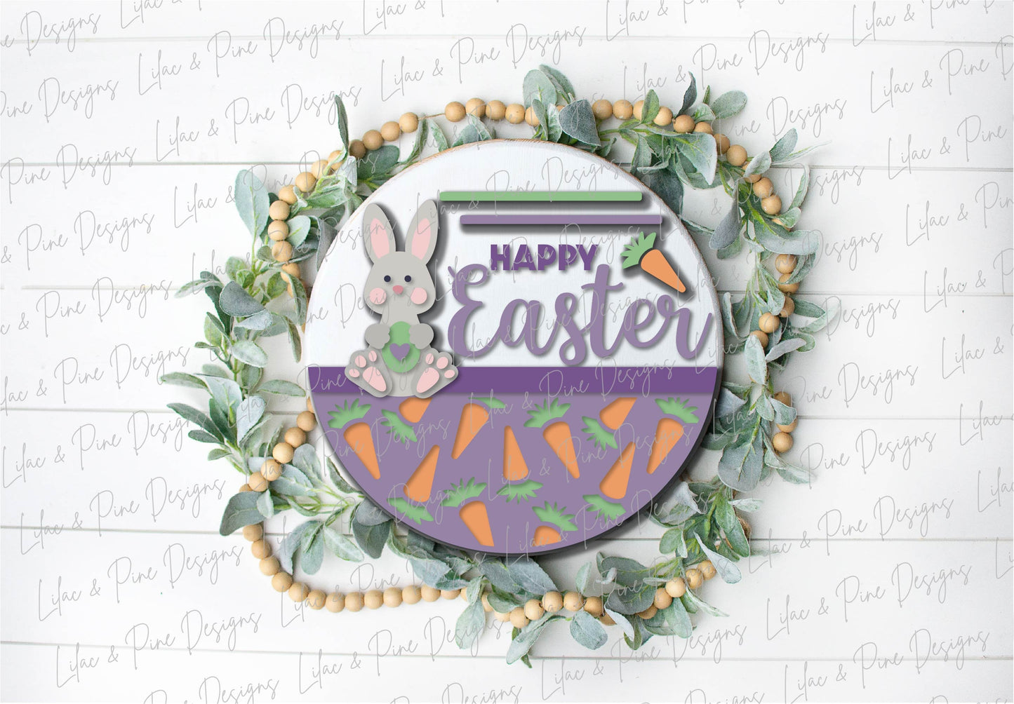 Happy Easter round sign SVG, Easter bunny door hanger, bunny and carrot sign svg, Welcome round, Easter decor, Glowforge Svg, laser cut file