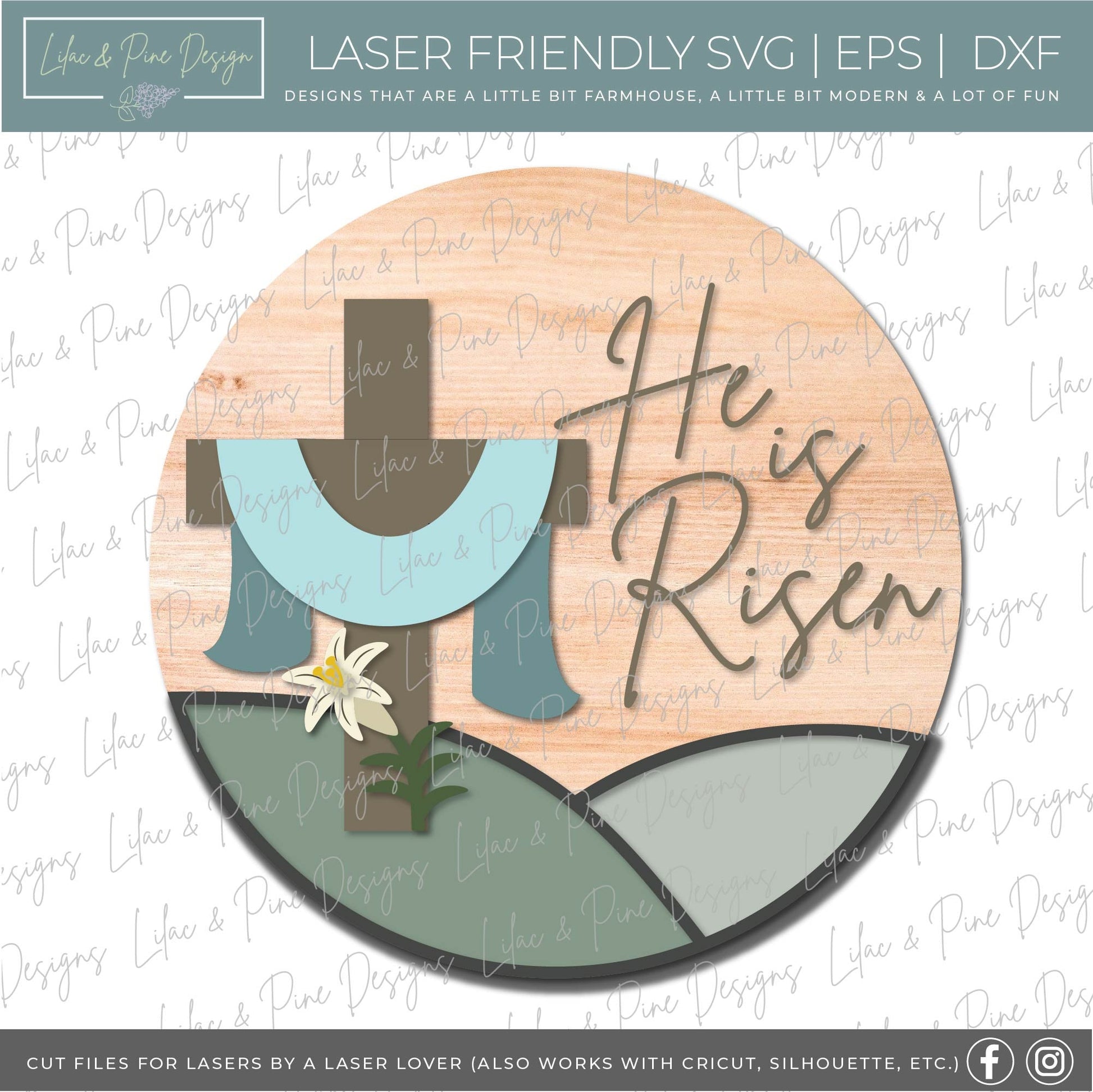 He is Risen door hanger SVG, Easter porch sign, Easter cross svg, Spring SVG, Easter lily SVG, Easter decor, Glowforge Svg, laser cut file