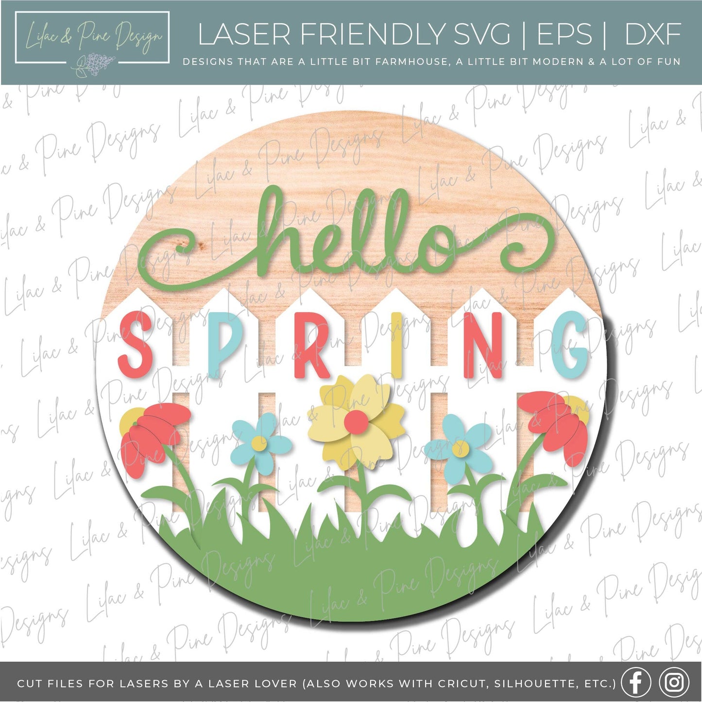 Hello Spring door hanger SVG, Spring sign SVG, flowers svg, Spring Welcome SVG, Hello Spring porch decor, Glowforge Svg, laser cut file