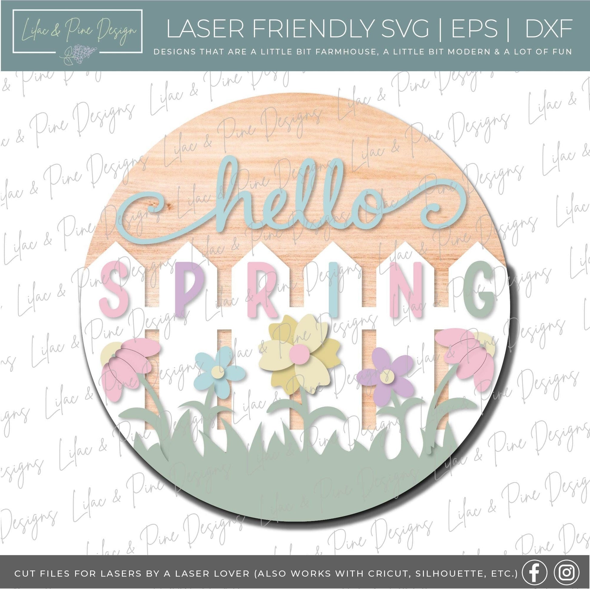 Hello Spring door hanger SVG, Spring sign SVG, flowers svg, Spring Welcome SVG, Hello Spring porch decor, Glowforge Svg, laser cut file