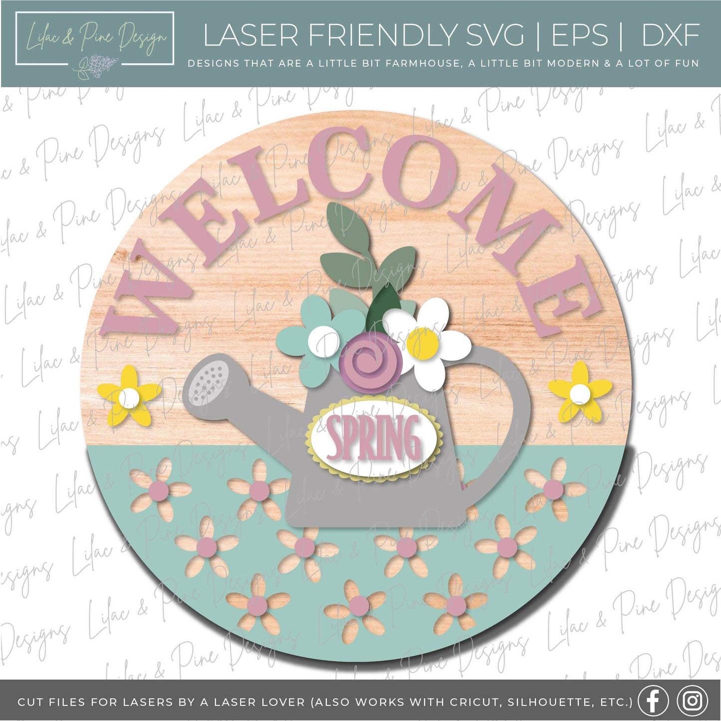 Welcome Spring door hanger SVG, Spring porch sign, Welcome sign SVG, Spring Welcome SVG, Spring decor, Glowforge Svg, laser cut file