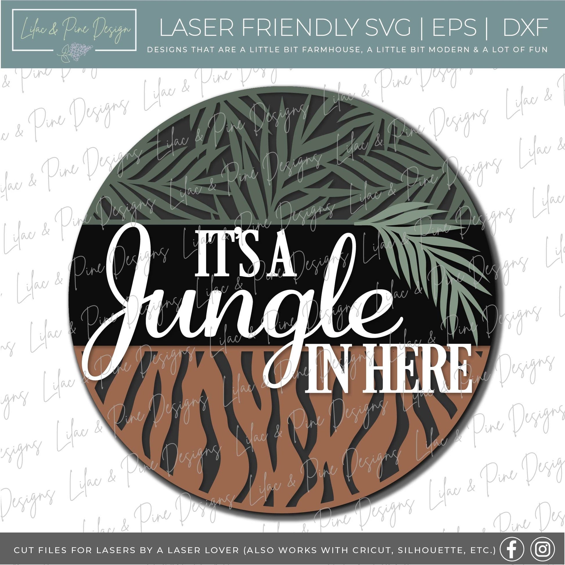 Its a Jungle door hanger, Welcome sign SVG, tiger stripes SVG, tropical leaves SVG, porch sign svg, Glowforge svg file, laser cut files
