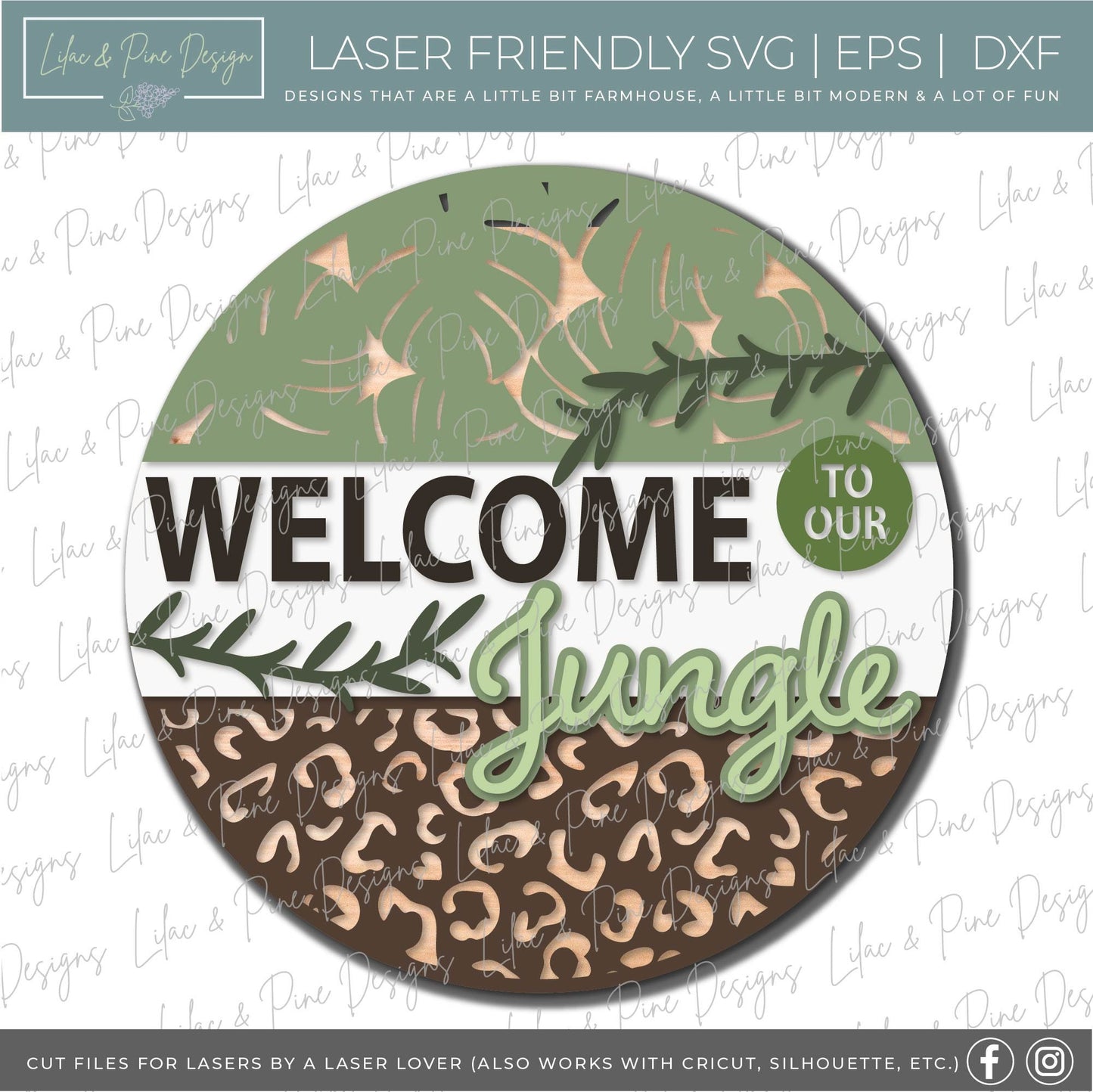Jungle sign laser, Welcome sign SVG, leopard print SVG, plant SVG, door hanger svg, leopard sign svg, wild svg, Glowforge file, laser svg