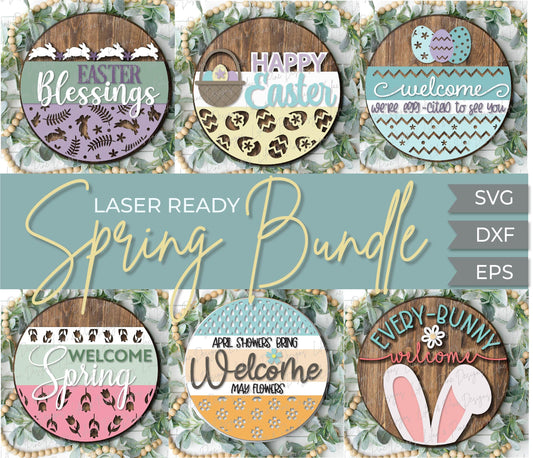 Spring welcome sign bundle, Easter sign bundle SVG, tulip SVG, Easter egg svg, bunny laser file, basket SVG, Glowforge files, laser cut file