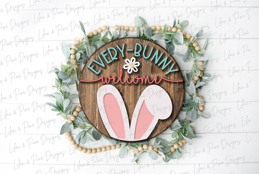 Easter Welcome door hanger, Easter porch sign SVG, Easter bunny sign, bunny ear svg, Farmhouse Easter decor, Glowforge svg, laser cut file