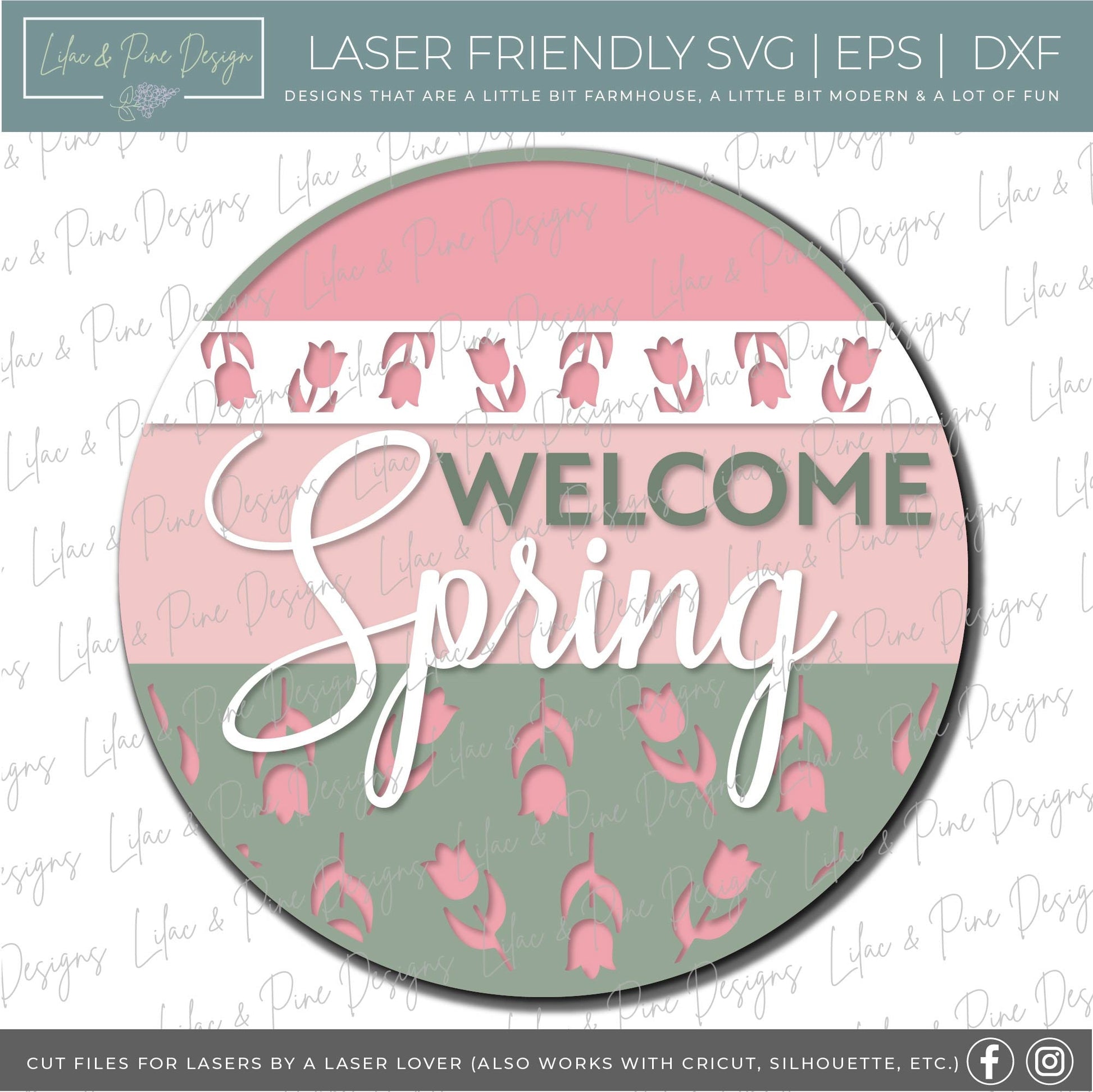Spring Welcome door hanger, Welcome Spring sign SVG, tulip svg, tulip porch sign, spring decor, farmhouse svg, Glowforge svg, laser cut file