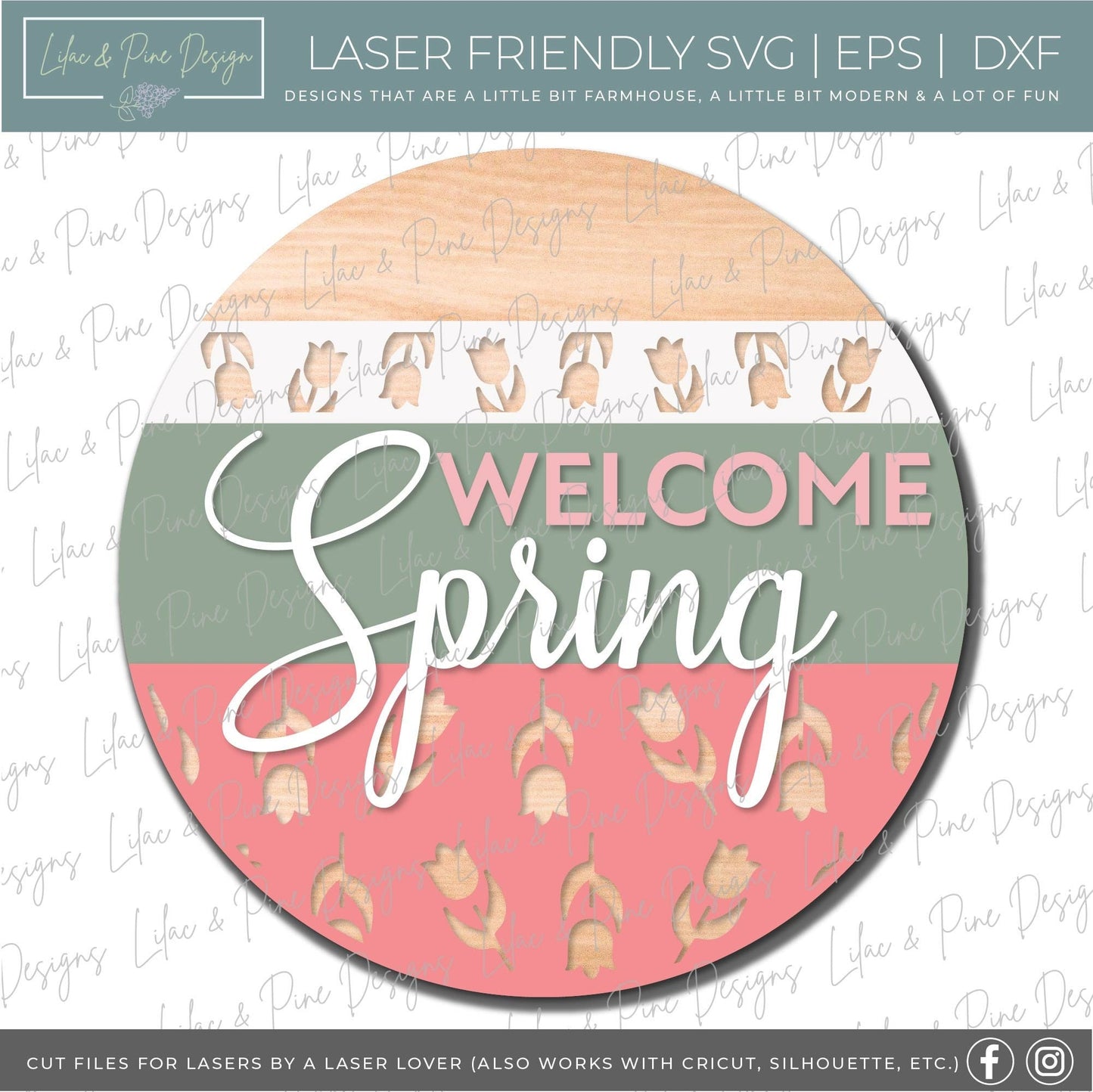 Spring Welcome door hanger, Welcome Spring sign SVG, tulip svg, tulip porch sign, spring decor, farmhouse svg, Glowforge svg, laser cut file
