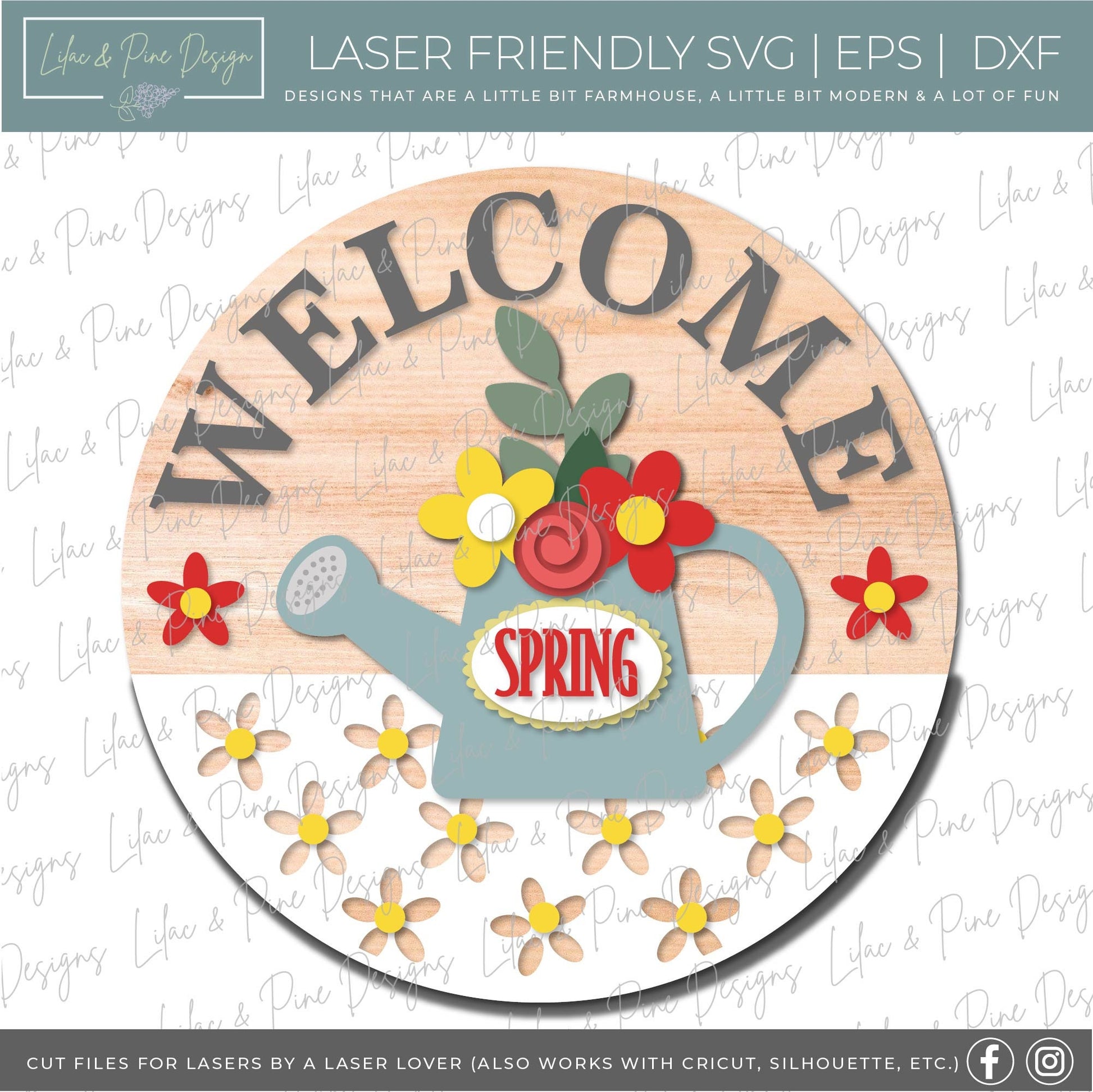 Welcome Spring door hanger SVG, Spring porch sign, Welcome sign SVG, Spring Welcome SVG, Spring decor, Glowforge Svg, laser cut file