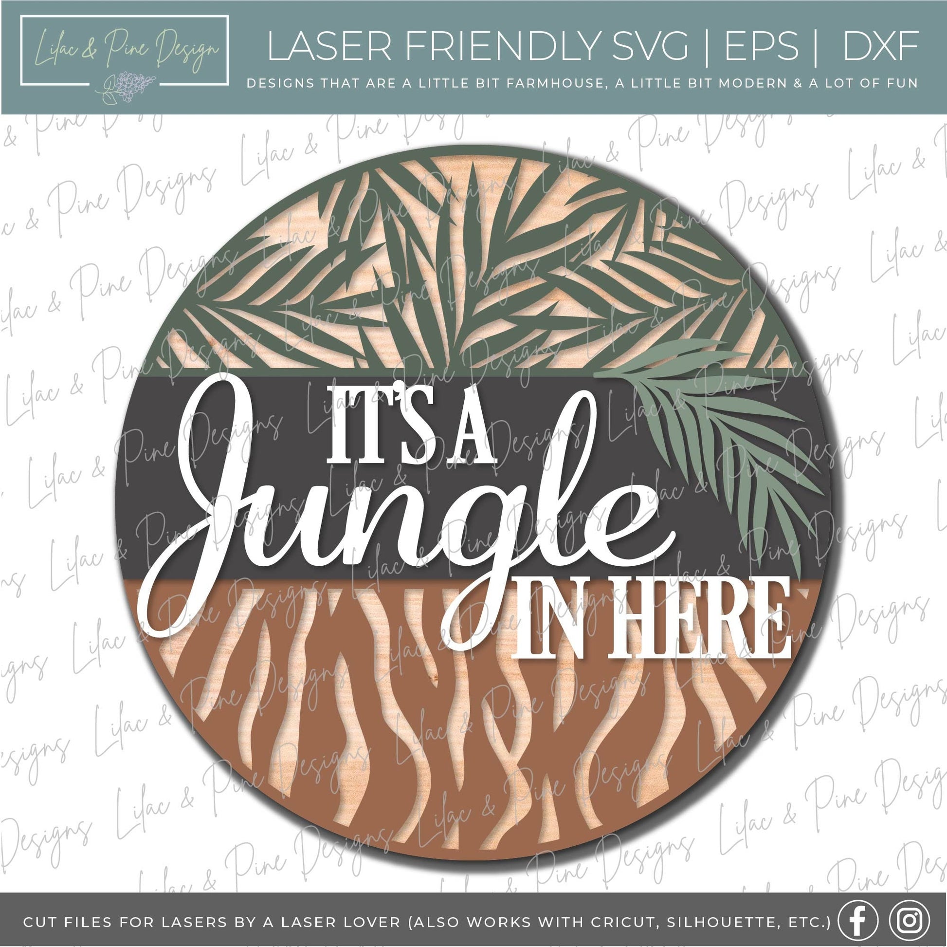 Its a Jungle door hanger, Welcome sign SVG, tiger stripes SVG, tropical leaves SVG, porch sign svg, Glowforge svg file, laser cut files
