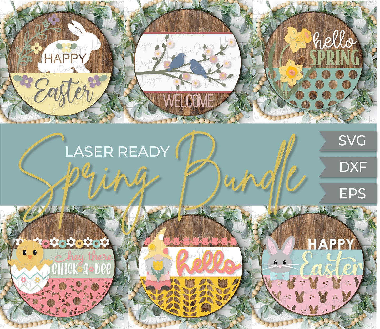 Spring welcome sign bundle, Easter door hanger SVG bundle, tulip SVG, daffodil svg, bunny svg, gnome SVG, Glowforge files, laser cut file
