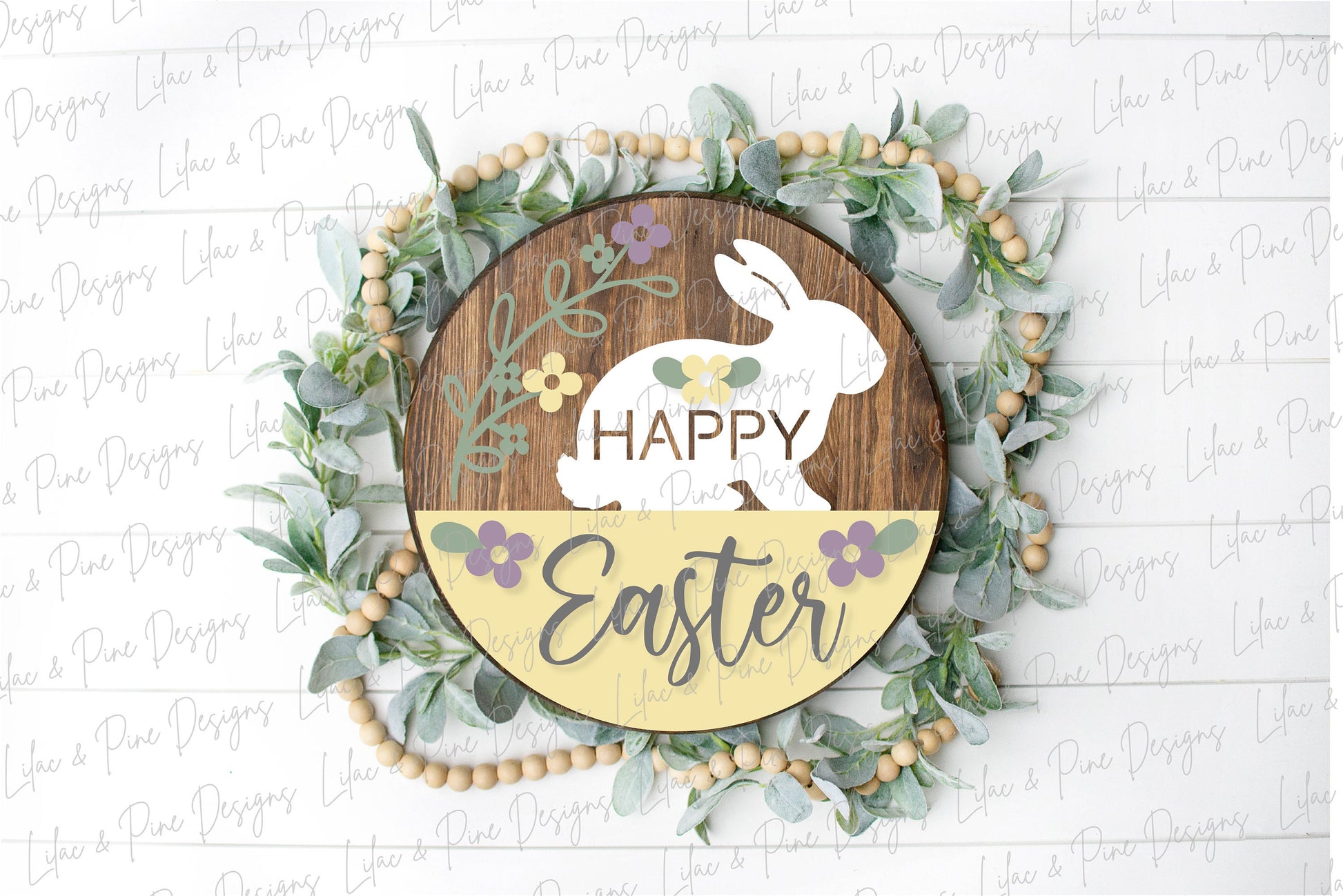 Happy Easter Welcome door hanger, Easter porch sign SVG, Easter bunny SVG, floral svg, Farmhouse Easter decor, Glowforge svg, laser cut file
