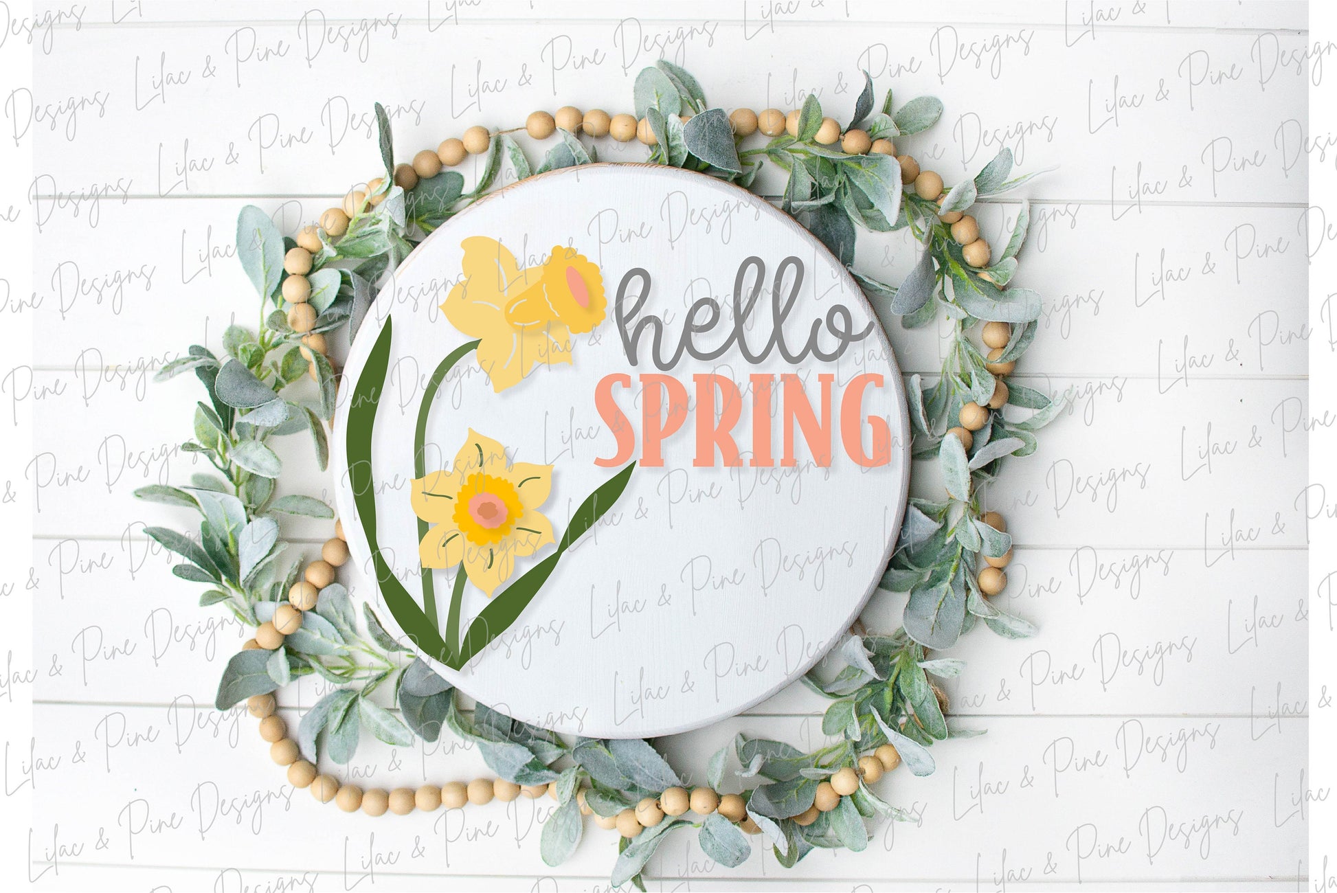 Hello Spring door hanger, Daffodil porch sign SVG, round flower sign, floral SVG, Farmhouse spring decor, Glowforge svg, laser cut file