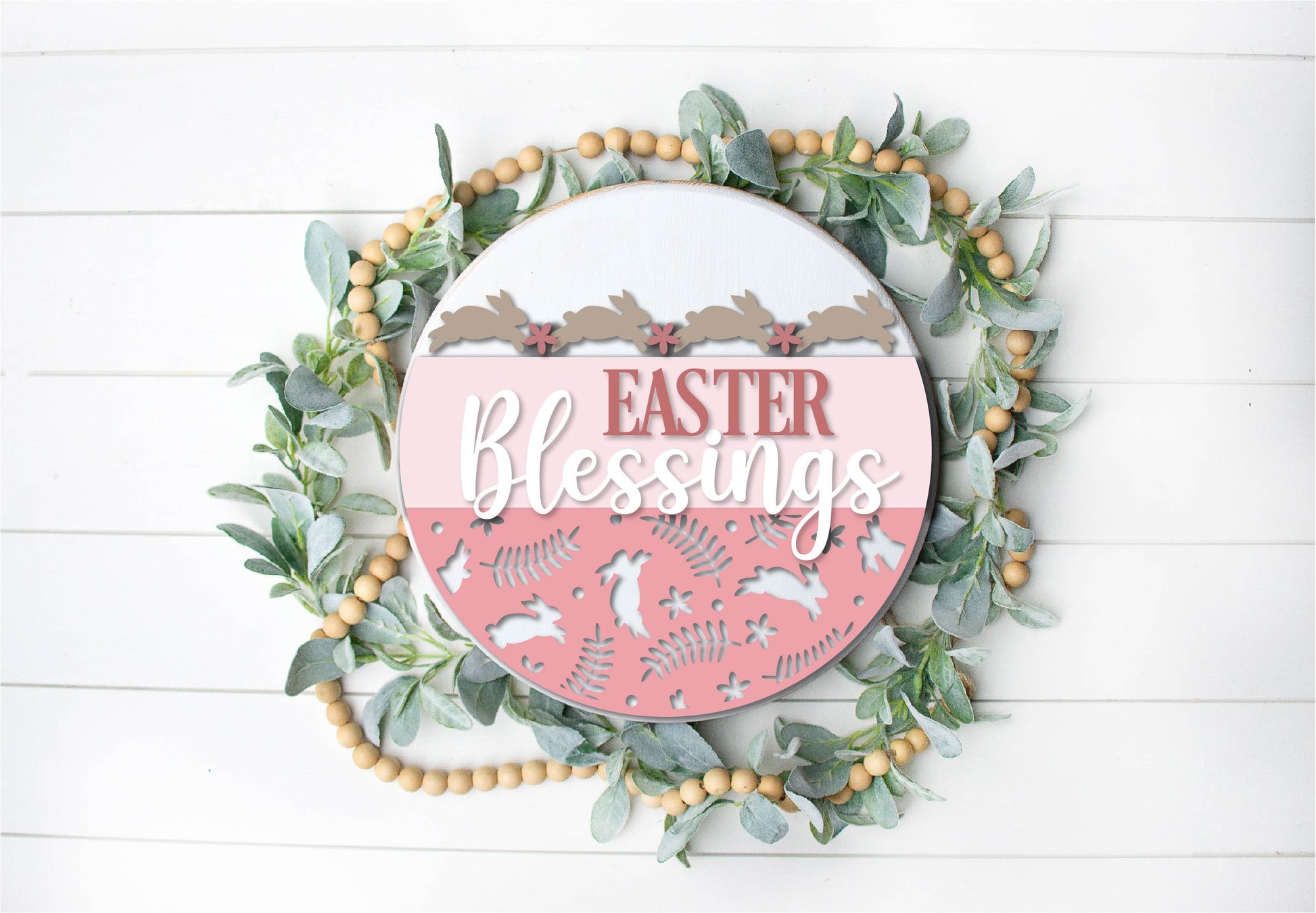 Easter Welcome door hanger, Easter blessings SVG, Easter bunny sign, spring floral svg, Farmhouse Easter decor, Glowforge svg, laser file