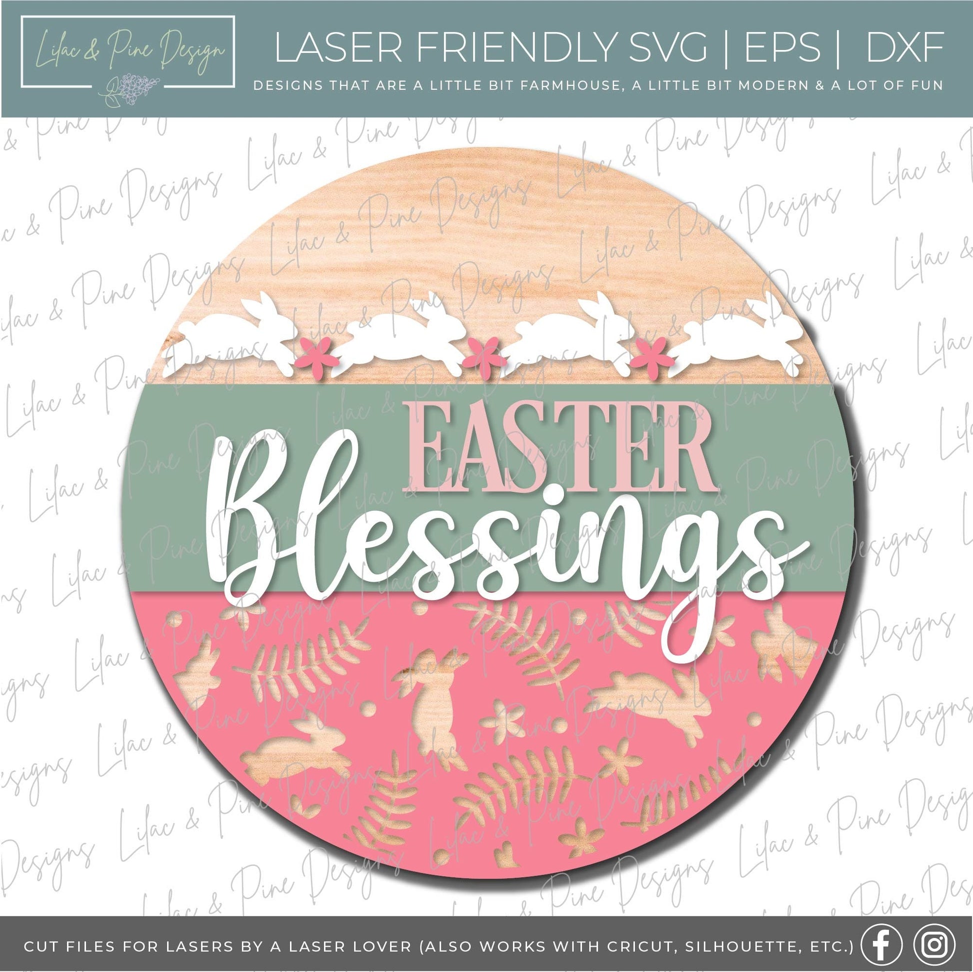 Easter Welcome door hanger, Easter blessings SVG, Easter bunny sign, spring floral svg, Farmhouse Easter decor, Glowforge svg, laser file