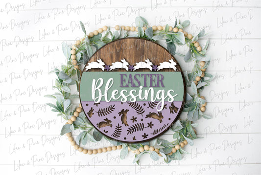 Easter Welcome door hanger, Easter blessings SVG, Easter bunny sign, spring floral svg, Farmhouse Easter decor, Glowforge svg, laser file