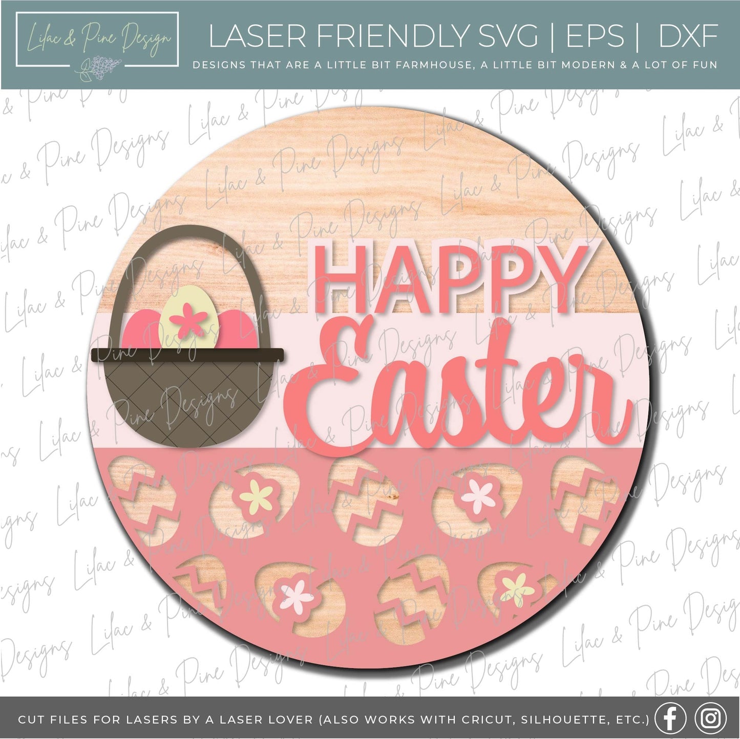 Easter Welcome door hanger, Happy Easter porch sign SVG, Easter egg svg, easter basket SVG, Easter decor, Glowforge svg, laser cut file