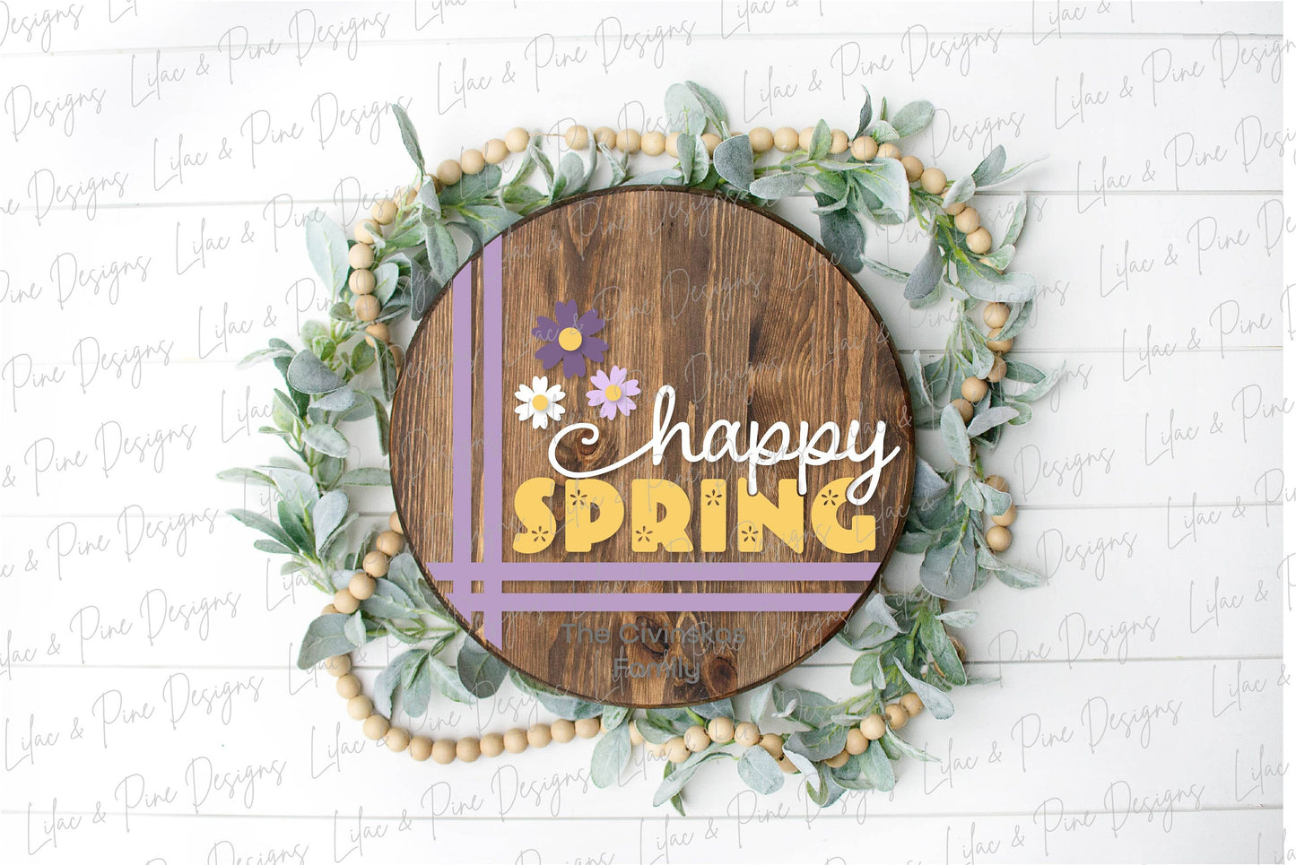 happy Spring door hanger, daisy porch sign SVG, round flower sign, floral SVG, Farmhouse spring decor, Glowforge svg, laser cut file