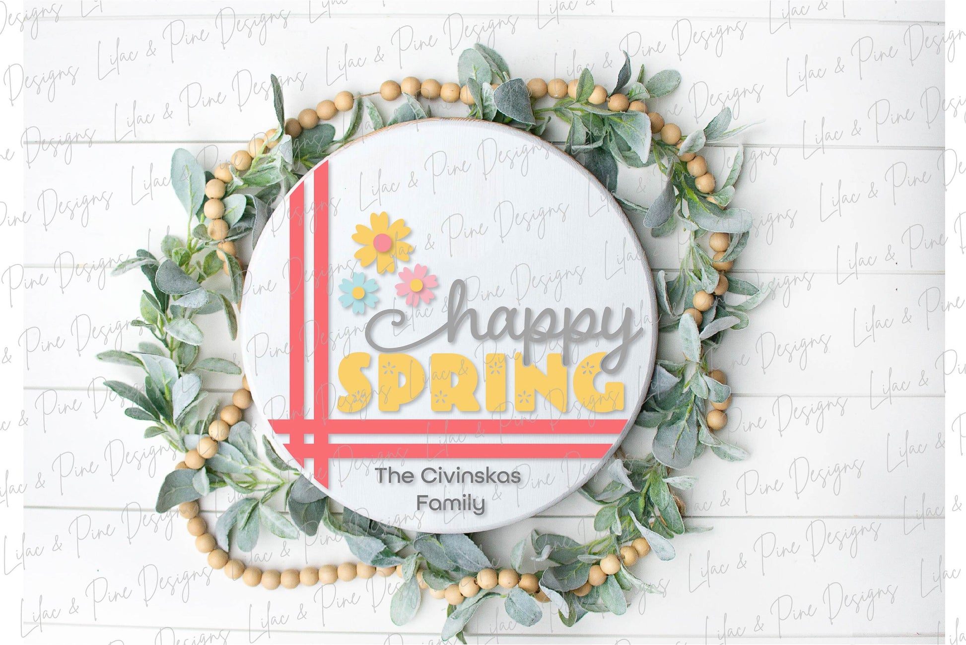happy Spring door hanger, daisy porch sign SVG, round flower sign, floral SVG, Farmhouse spring decor, Glowforge svg, laser cut file