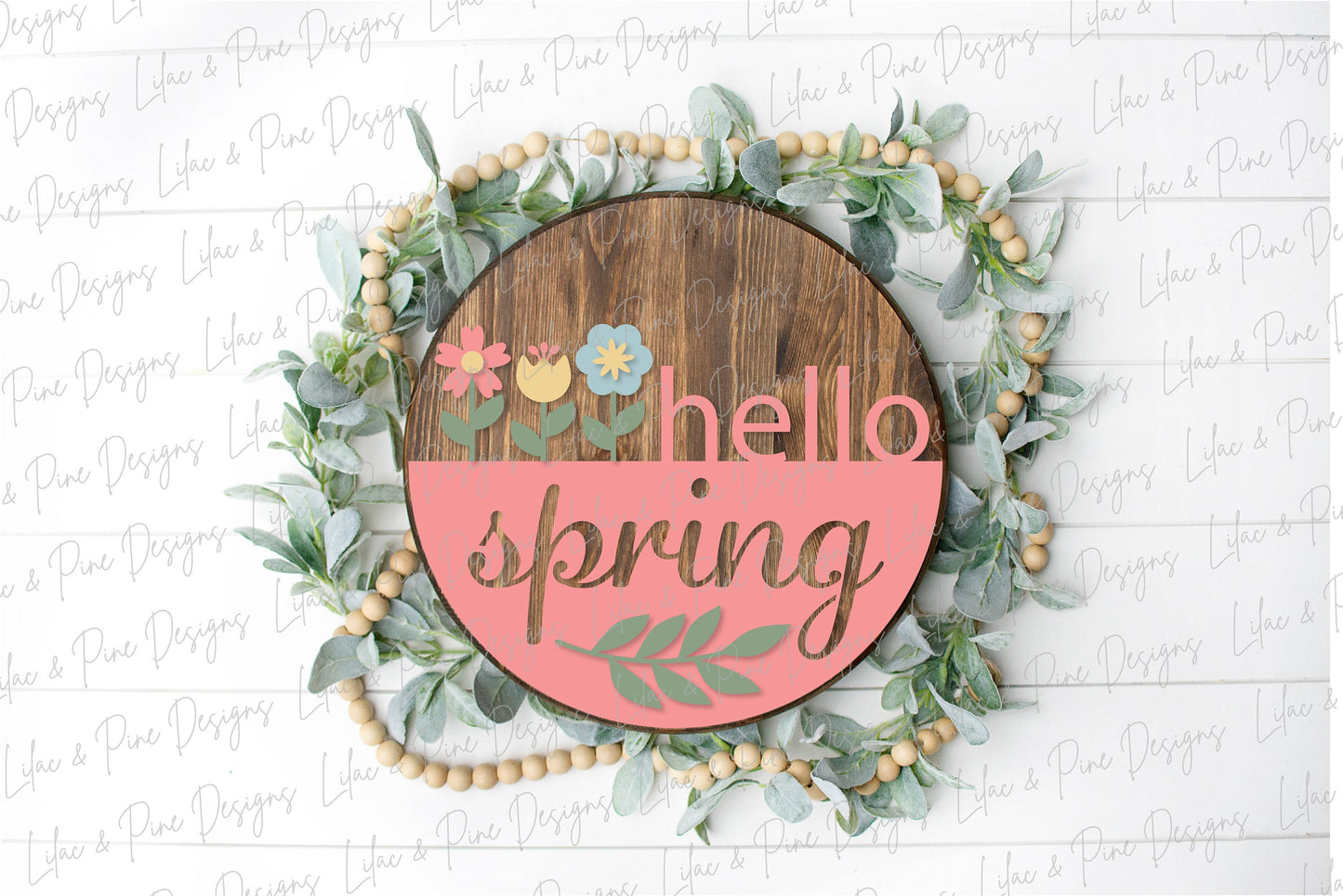Hello Spring door hanger, spring porch sign SVG, round flower sign, floral SVG, Farmhouse spring decor, Glowforge svg, laser cut file