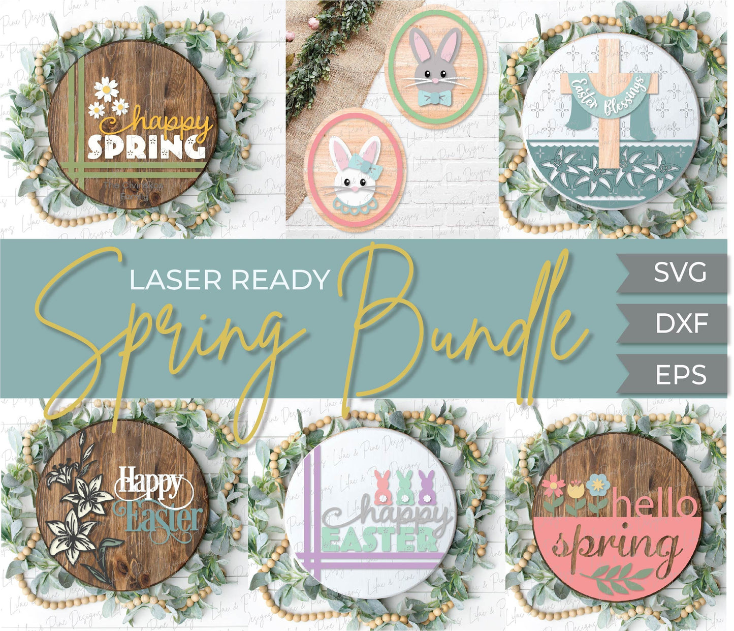 Spring welcome sign bundle, Easter door hanger SVG bundle, tulip SVG, lily svg, bunny svg, cross SVG, Glowforge files, laser cut file