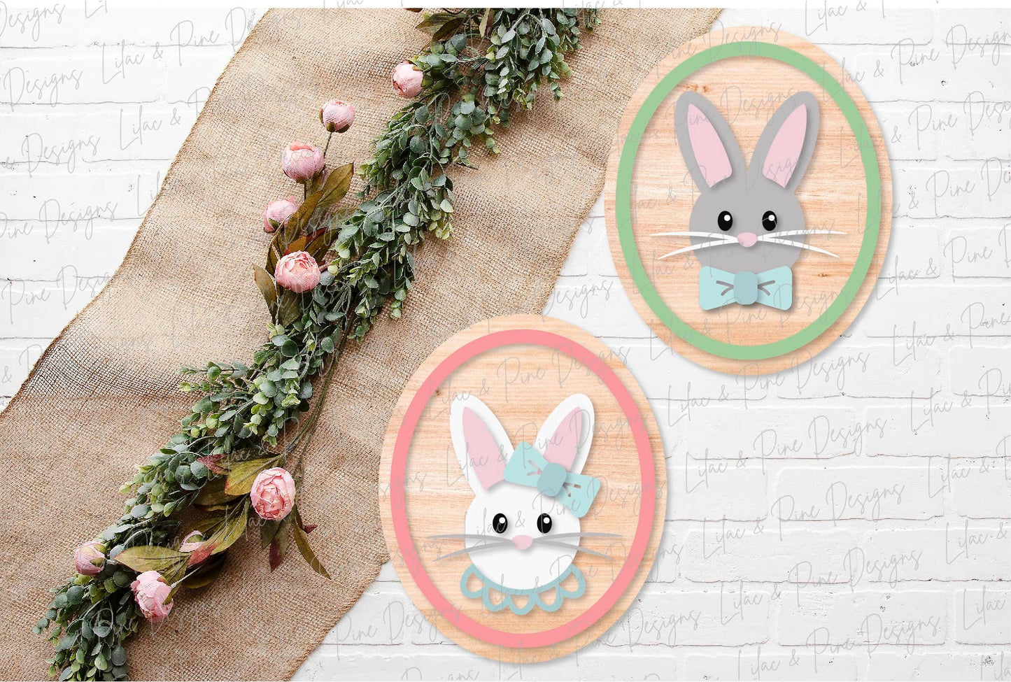Easter bunny oval sign bundle, boy girl bunny SVG, Easter Sign kit, DIY kids kit, Easter basket gift, Glowforge svg files, laser cut file