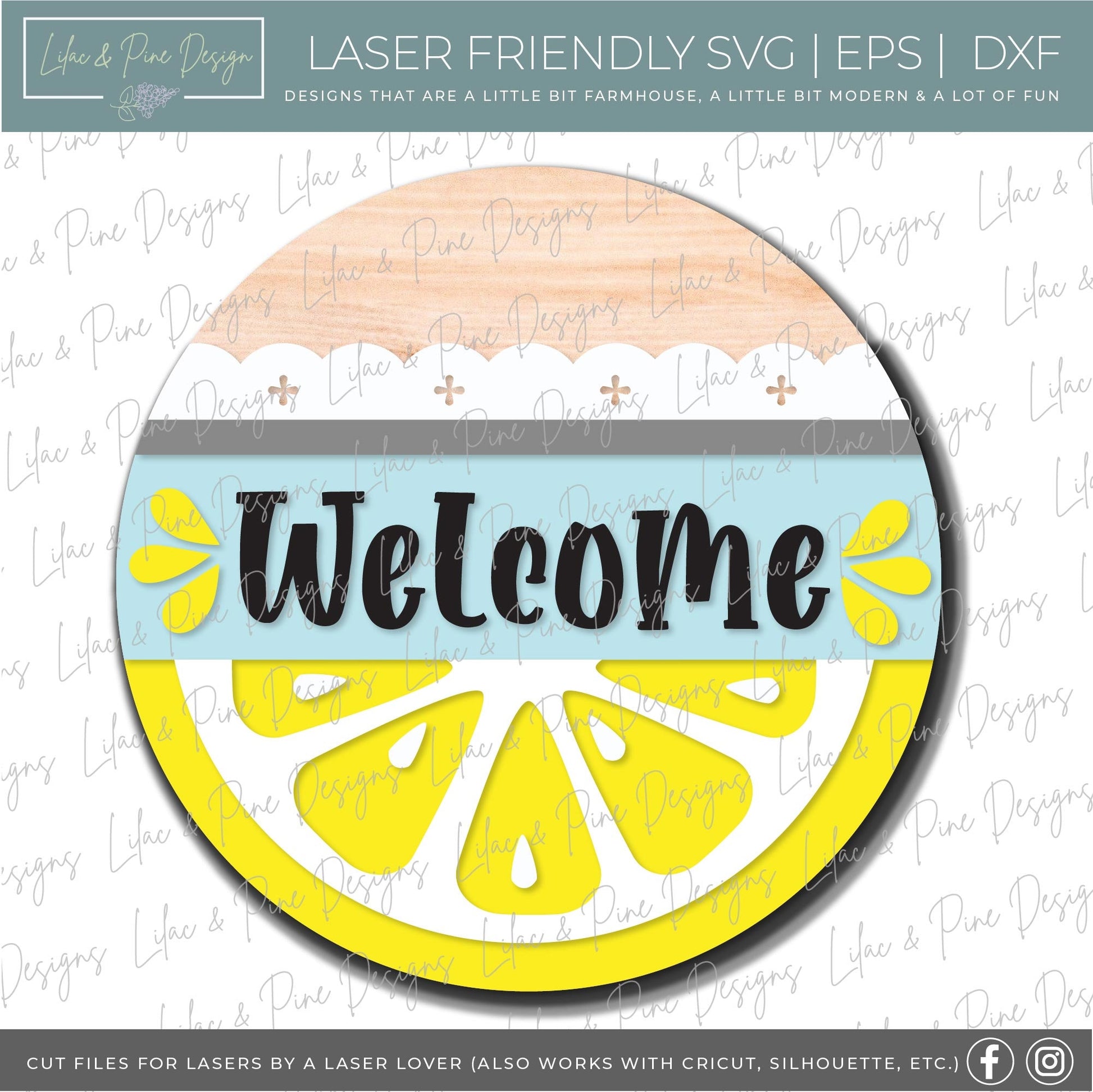 Lemon door hanger SVG, Lemon Welcome sign, Lemon round sign svg, Lemonade sign, Summer decor, Glowforge cut file, laser SVG file