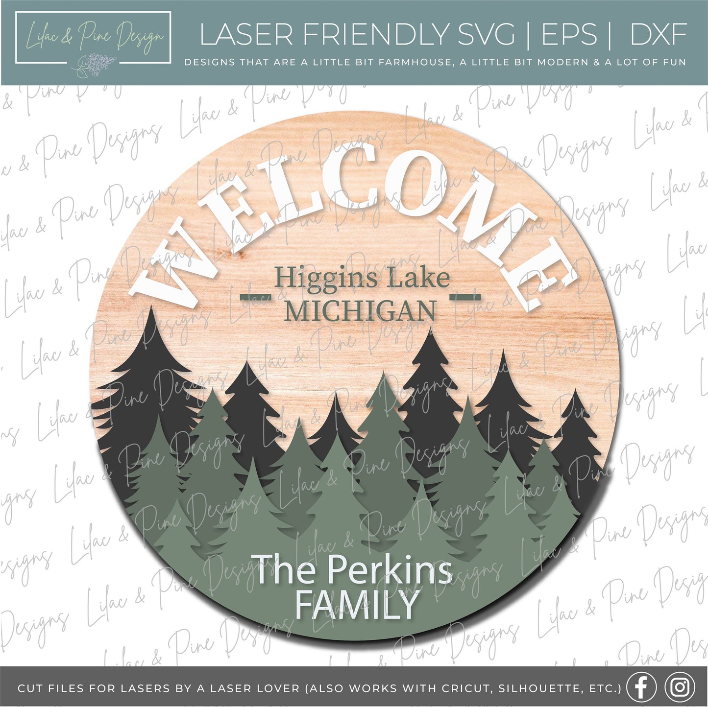 Forest Welcome door hanger SVG,  Pine Tree door sign SVG, cabin decor svg, customizable welcome sign svg, Glowforge cut file, laser SVG file