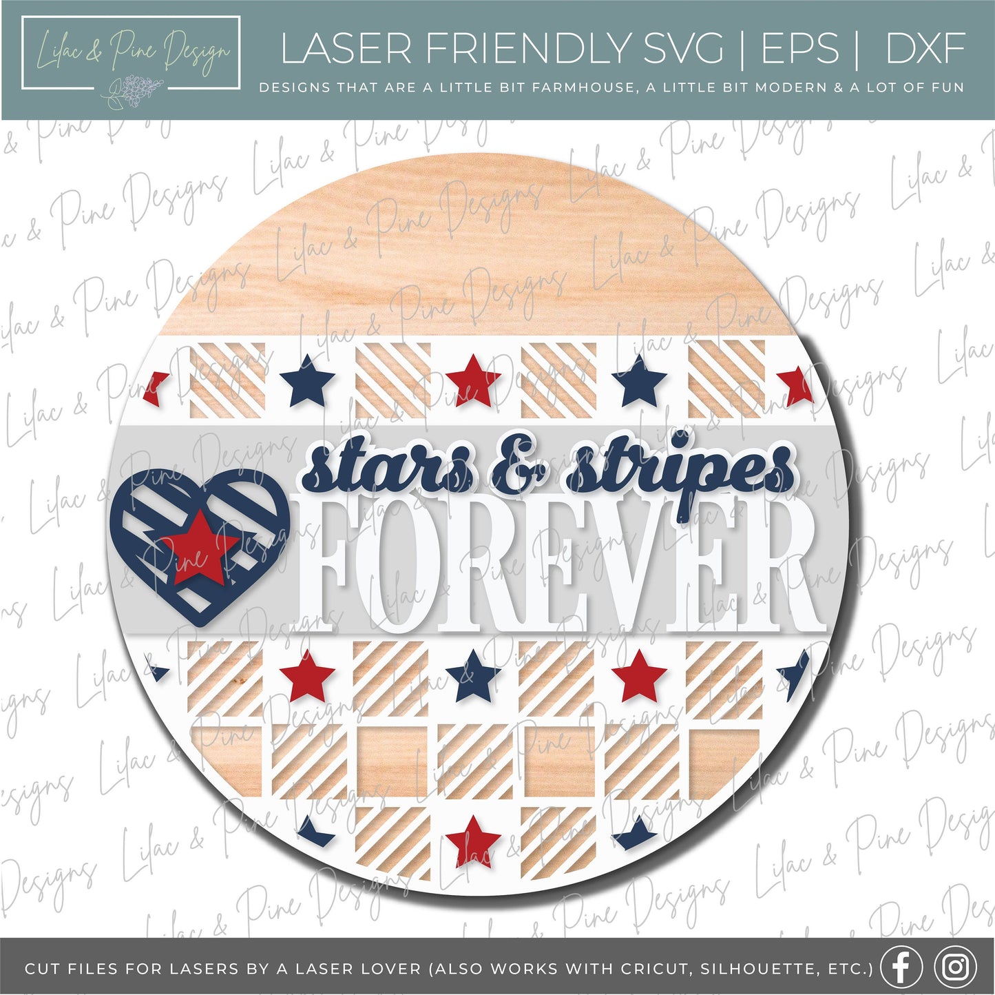 Patriotic Welcome sign, Stars and Stripes door hanger SVG, Plaid 4th of July SVG, Independence Day porch sign, Glowforge SVG, laser cut file