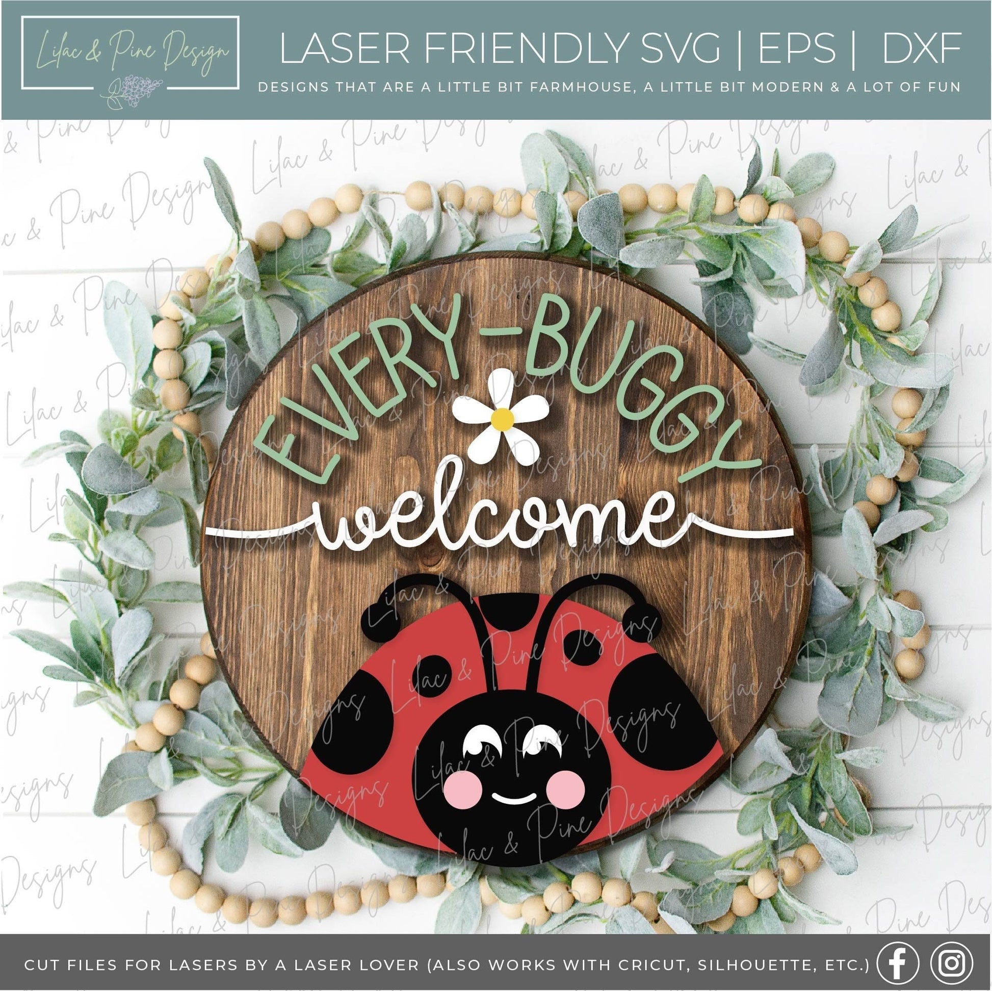 Ladybug Welcome door hanger SVG, ladybug welcome sign, Ladybug porch sign SVG, Summer svg, summer welcome svg, Glowforge svg, laser cut file