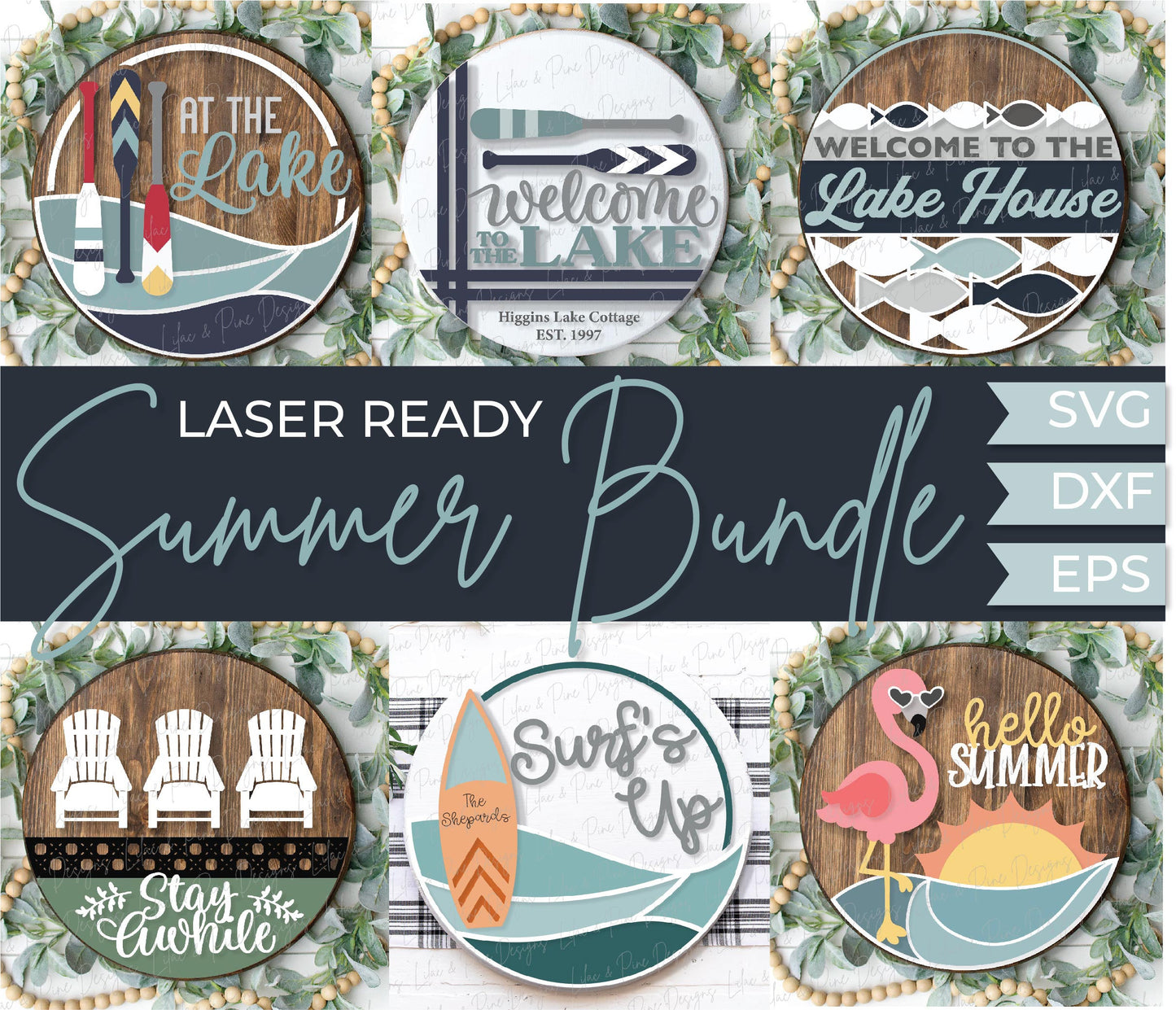 Summer SVG bundle, welcome sign SVG, porch sign SVG, summer door hanger svg, lake life svg, hello summer svg, laser cut file, Glowforge Svg