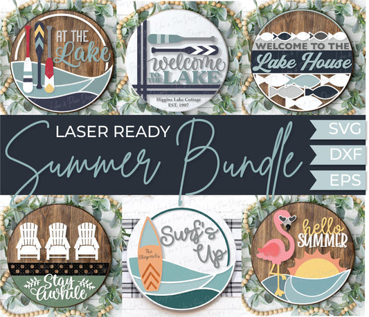 Summer SVG bundle, welcome sign SVG, porch sign SVG, summer door hanger svg, lake life svg, hello summer svg, laser cut file, Glowforge Svg
