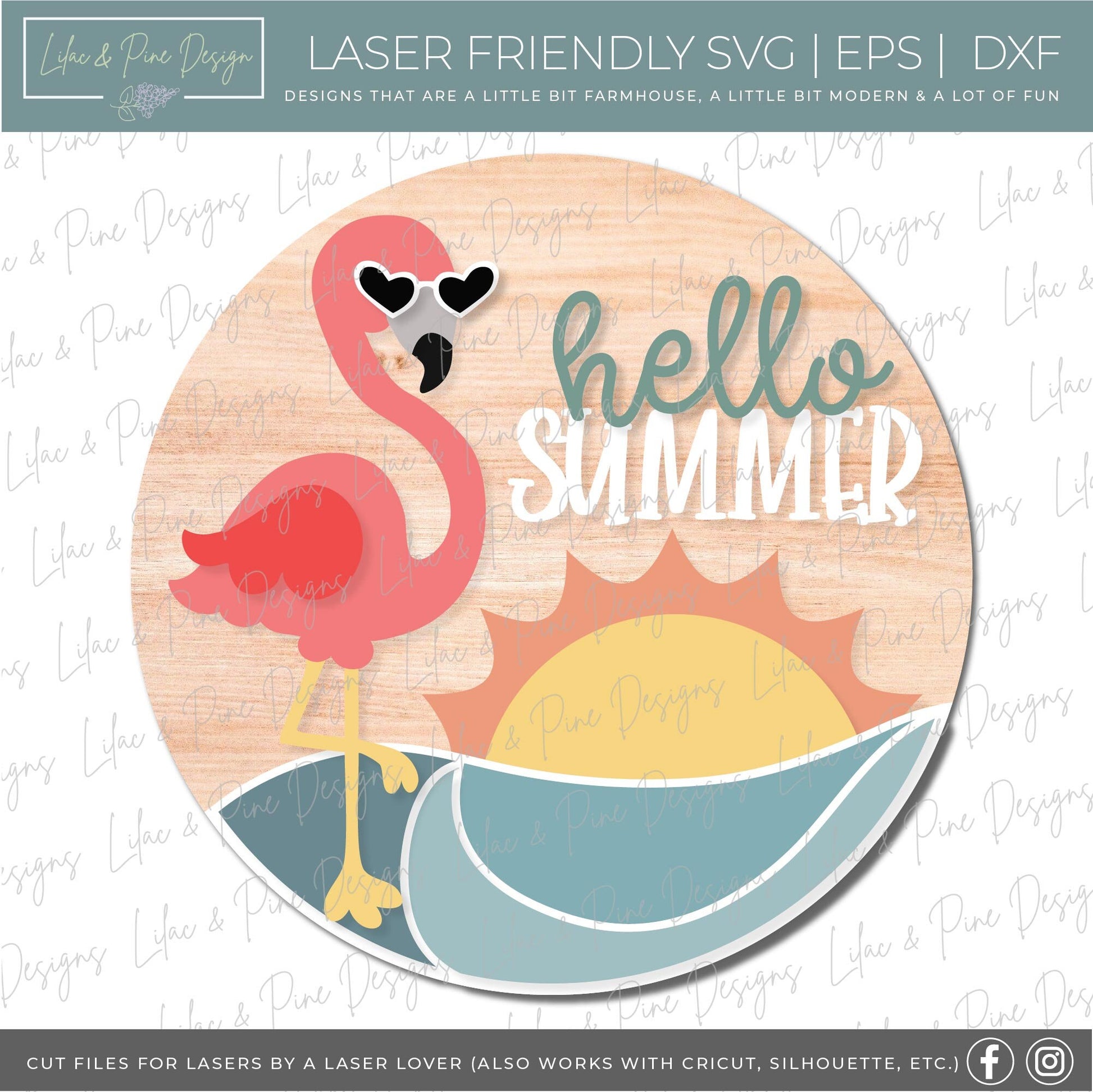 Hello Summer SVG, welcome sign SVG, door hanger SVG, flamingo svg, summer porch sign svg, summer home decor, Glowforge Svg, laser cut file