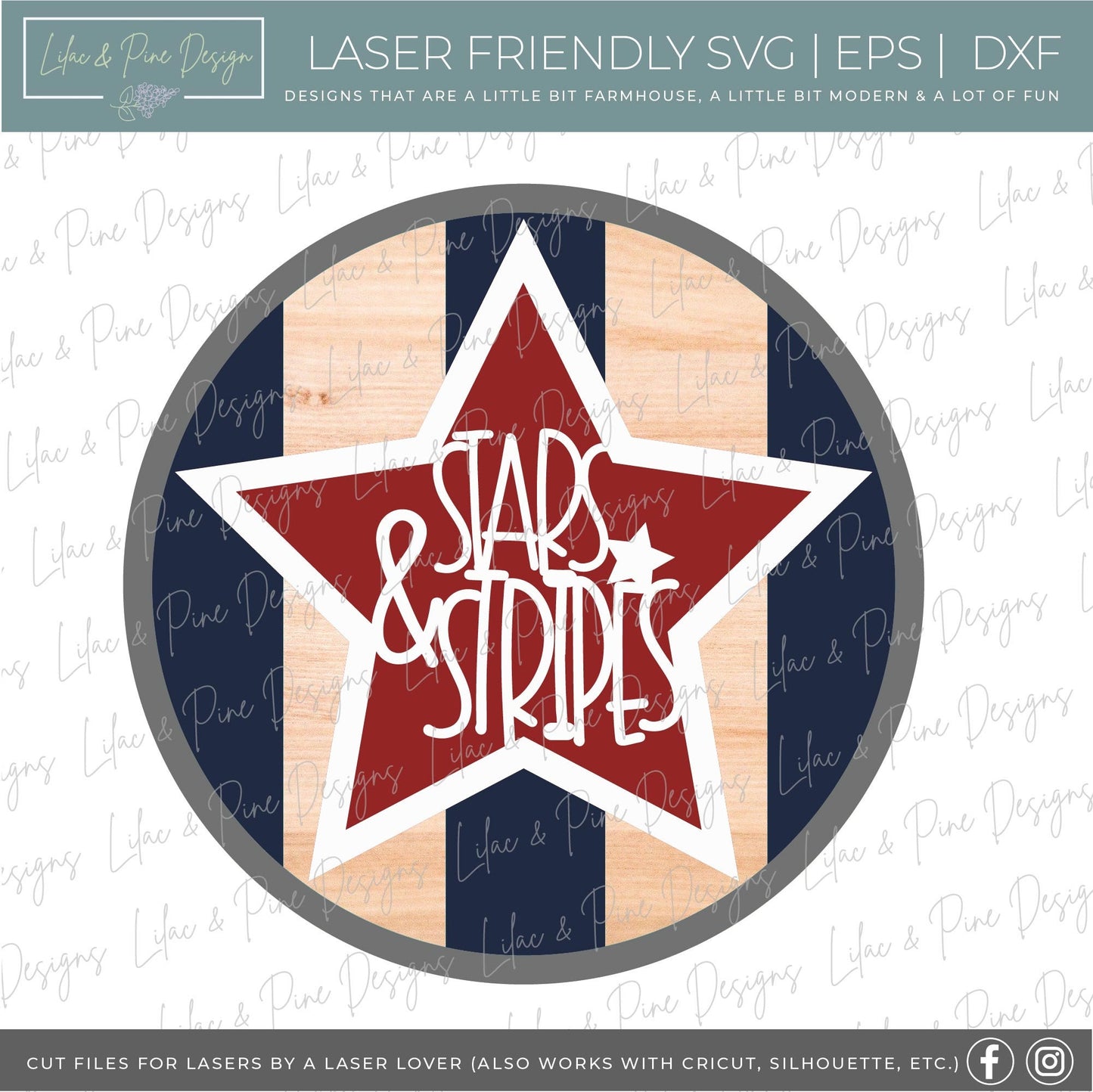 Stars and Stripes round sign bundle, July 4th door decor SVG, Patriotic porch sign SVG, Independence Day svg, Glowforge Svg, laser cut file