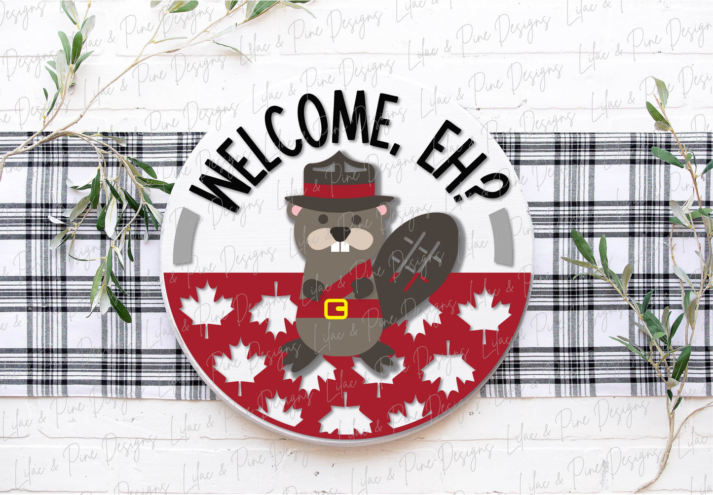 Canadian door hanger SVG, Canada Eh welcome sign, Canada decor, Beaver Mountie SVG, maple leaf pattern, Glowforge cut file, laser SVG file