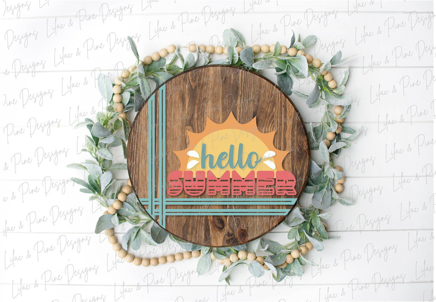 Hello Summer door hanger SVG, Sunshine welcome round sign, Summer sun SVG, Summer decor, stripe svg, Glowforge cut file, laser SVG file