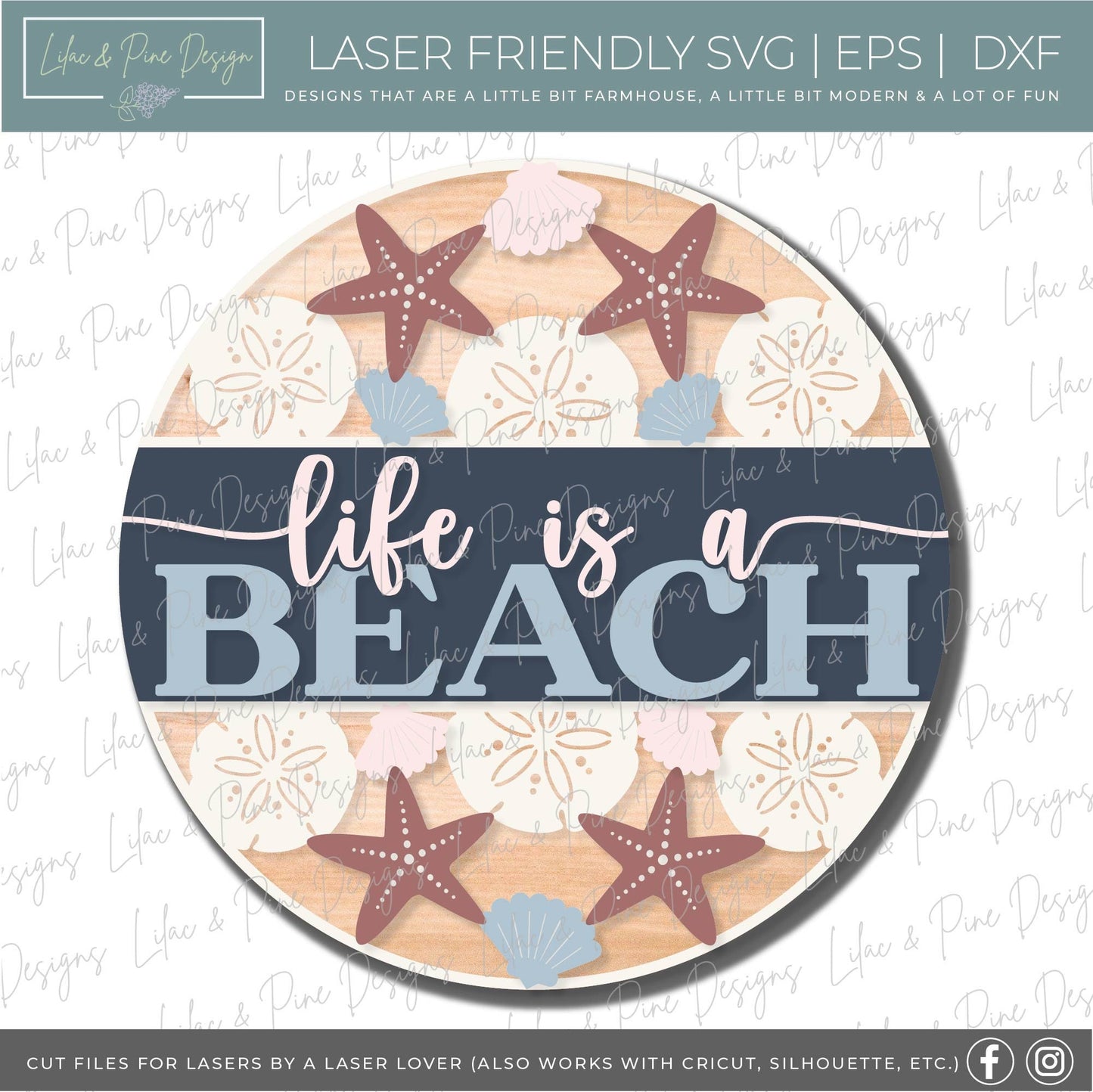 Life is a Beach SVG, welcome sign SVG, door hanger SVG, seashell svg, coastal porch sign svg, Beach decor, Glowforge Svg, laser cut file
