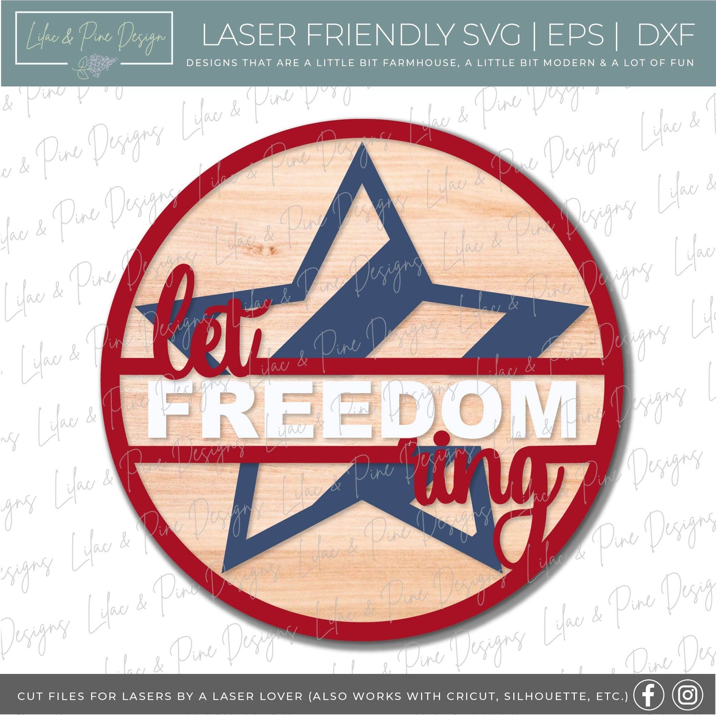 Let Freedom Ring round sign, July 4th door decor, Stars SVG, Independence Day porch sign, Stars and Stripes, Glowforge Svg, laser cut file