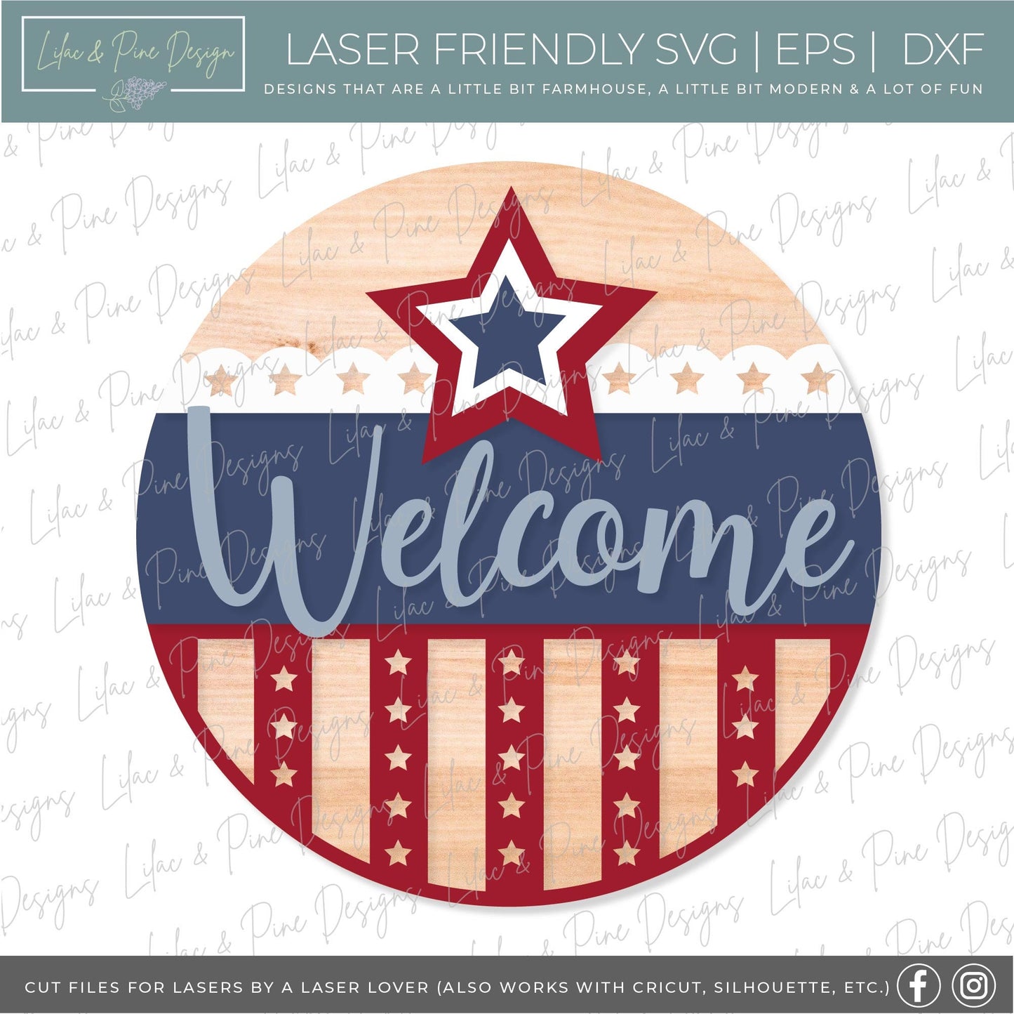 Patriotic Welcome door hanger bundle, 4th of July porch decor SVG, Independence Day sign bundle SVG, Glowforge files, laser cut file