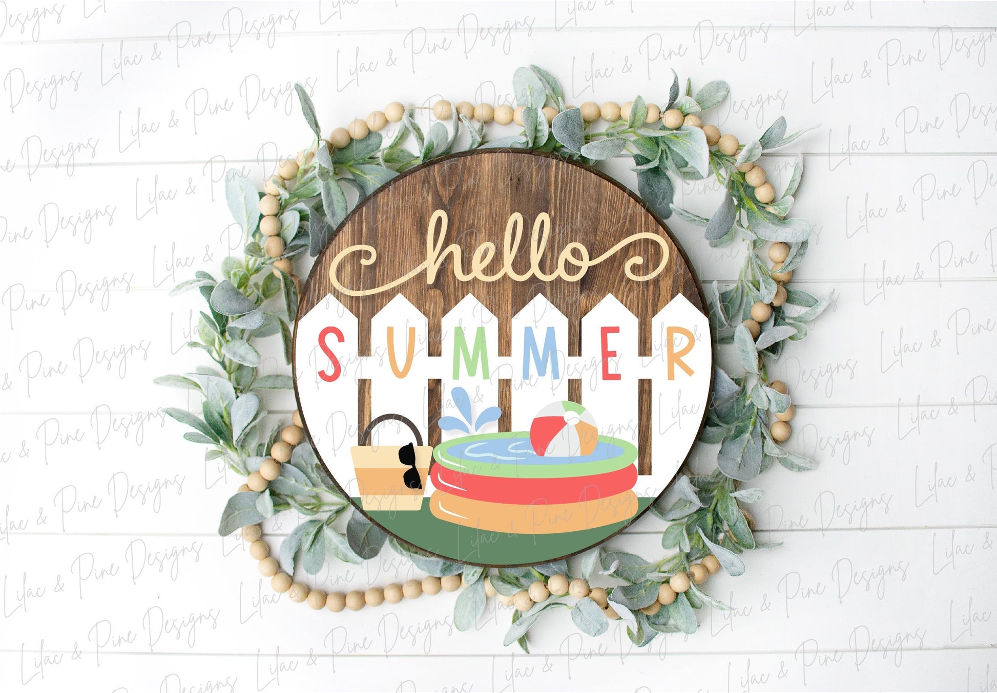 Hello Summer sign SVG, Summer Welcome sign svg, Pool door hanger svg, Summer porch sign SVG, round wood sign, Glowforge SVG, laser cut file