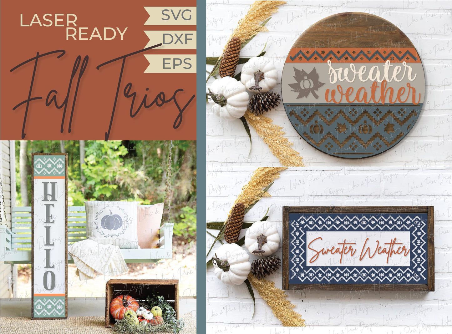Sweater Weather door hanger SVG, Fall welcome sign, hello fall porch sign svg, autumn porch decor, fall sign bundle, Glowforge laser SVG