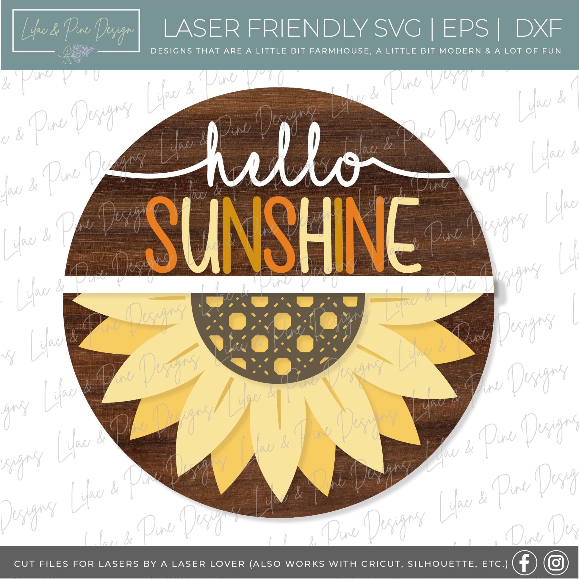 Sun Welcome sign svg, hello sunshine SVG, Summer door hanger, Sunshine porch sign SVG, summer decor, round wood sign, Glowforge laser SVG