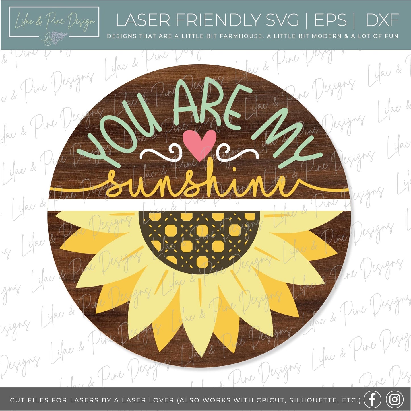 You are my sunshine SVG, Sunflower sign svg, door hanger svg, Summer decor SVG, fall svg, round wood sign, Glowforge SVG, laser cut file